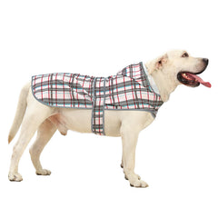 HAPPIERE chubasquero para perro grande en plaid XXL, ideal para paseos bajo lluvia.