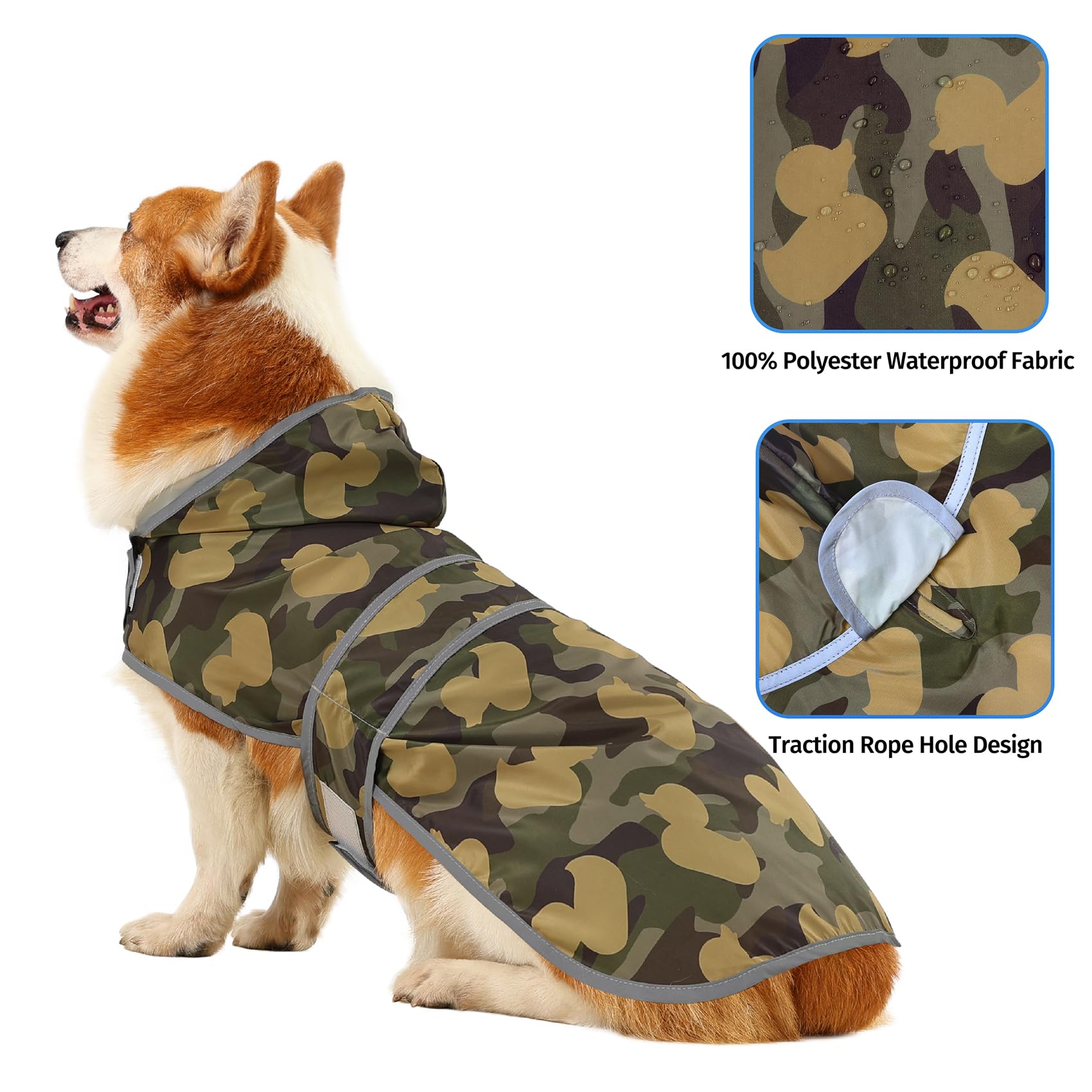 Tejido impermeable de poliéster de HAPPIERE, mantiene seco al perro en lluvia ligera.