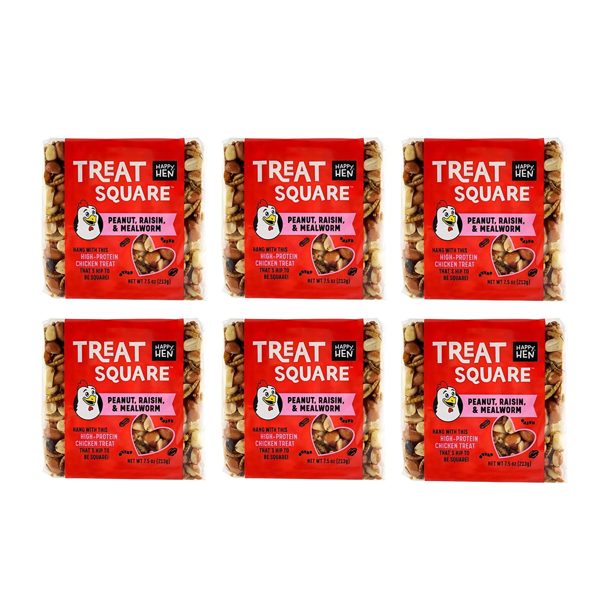 Happy Hen Treats: tratamiento cuadrado con gusanos de harina y mani para gallinas.