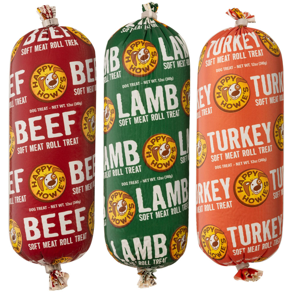 Happy Howie's rollos de carne suave para perros, empaque práctico para porciones