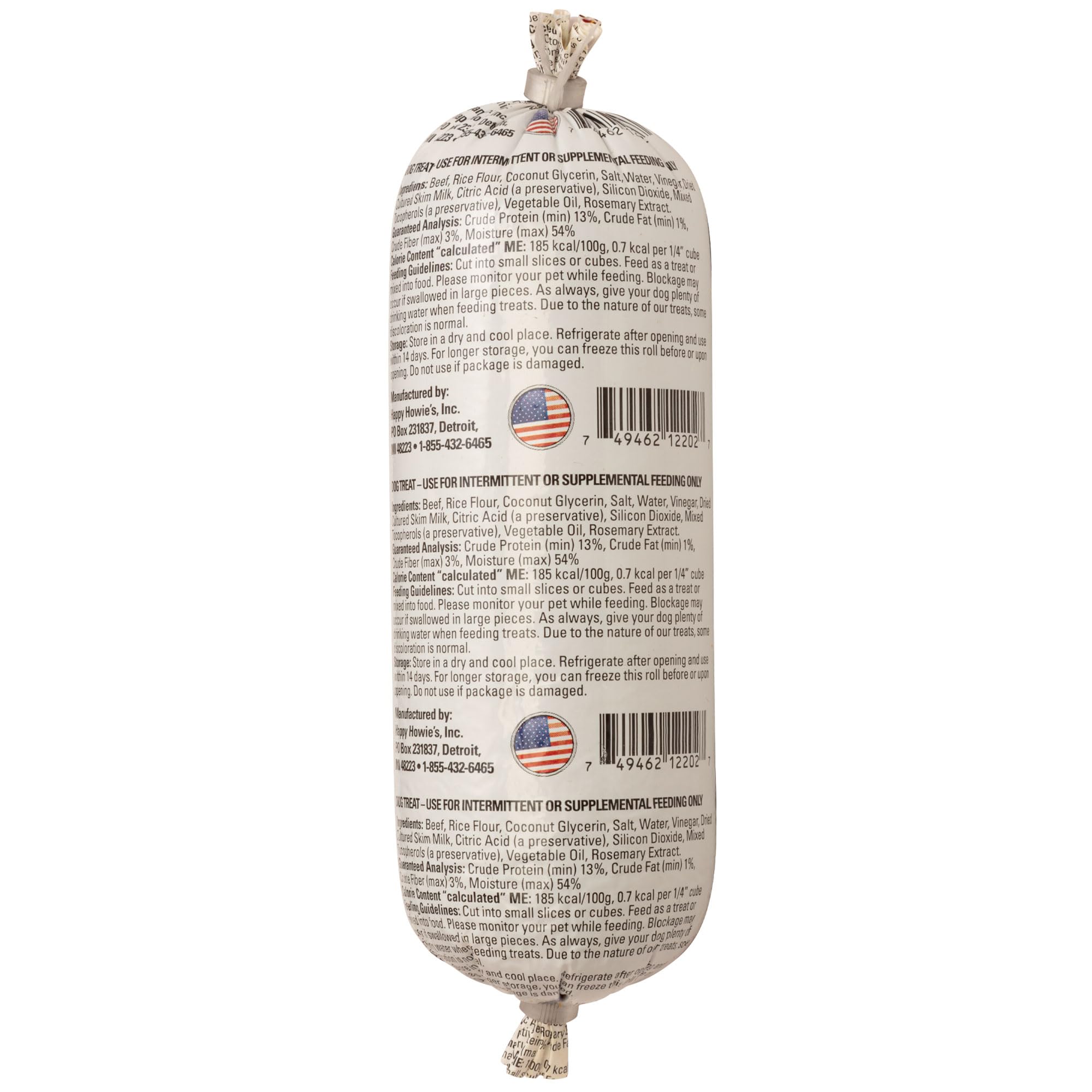 Happy Howie's Soft Meat Roll, ingredientes naturales, producción en Estados Unidos para perros.