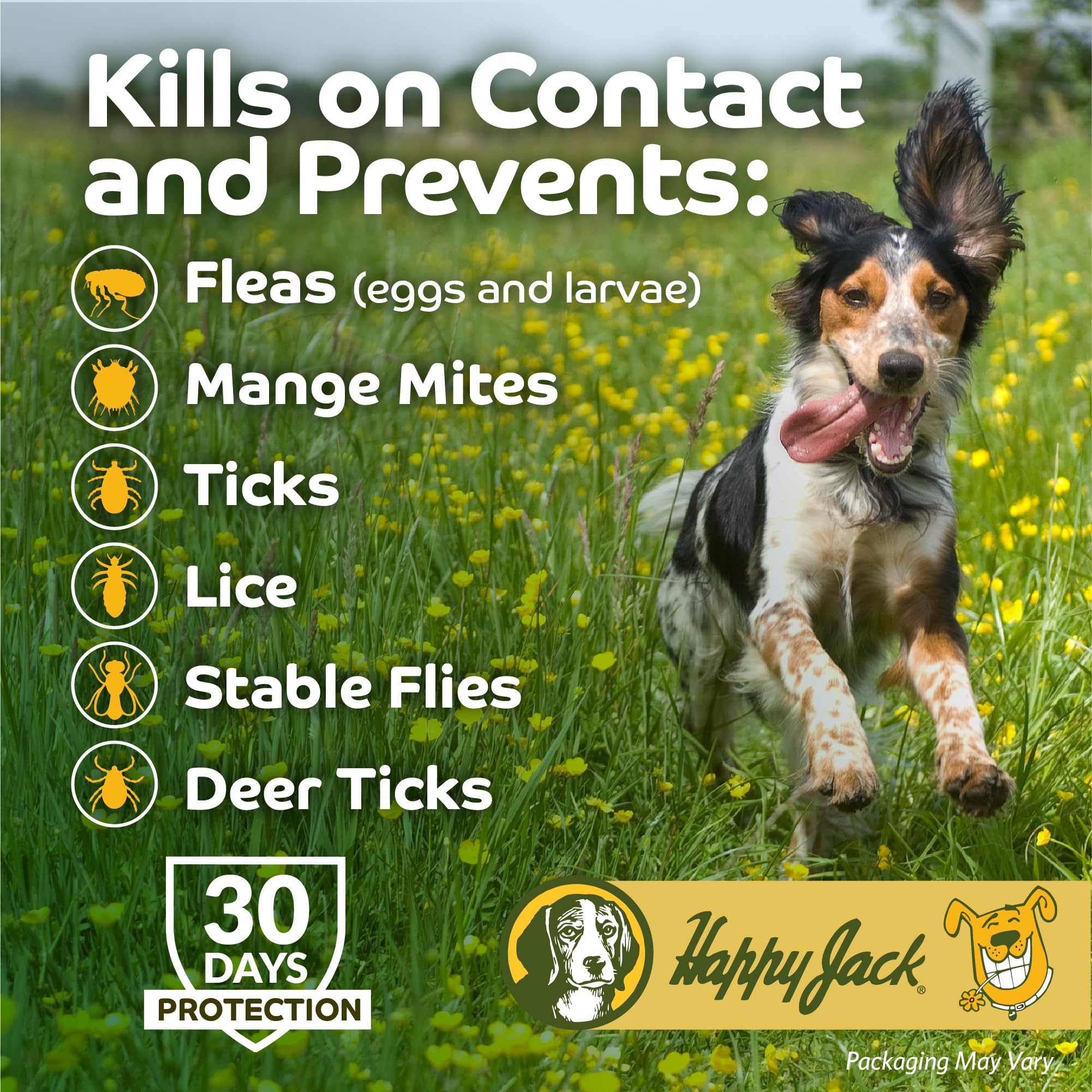 Aplicación exterior de Happy Jack Kennel Dip para prevención en áreas de juego.