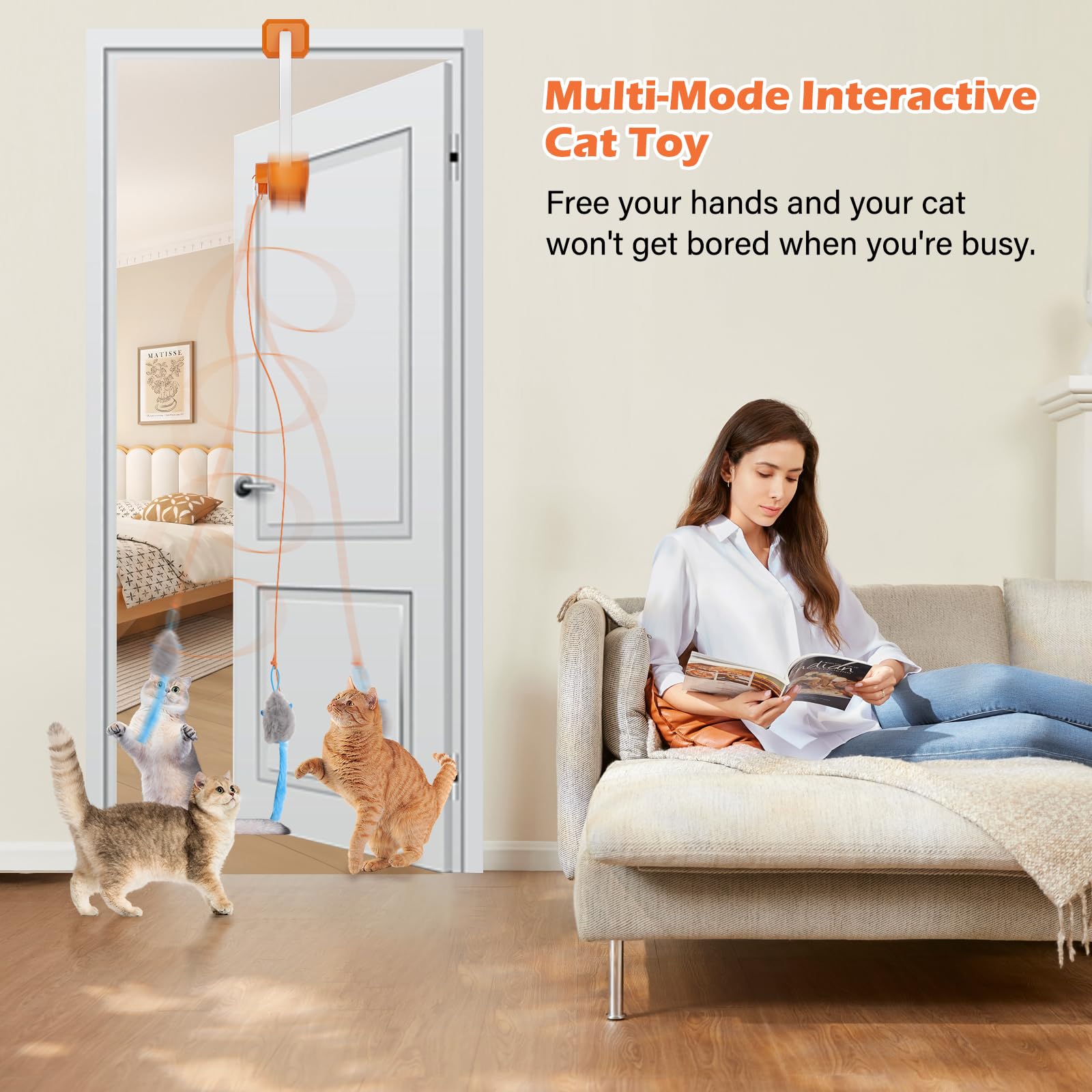 HAPPYCODE Accesorios de juego para gatos: peluches y cuerdas intercambiables.