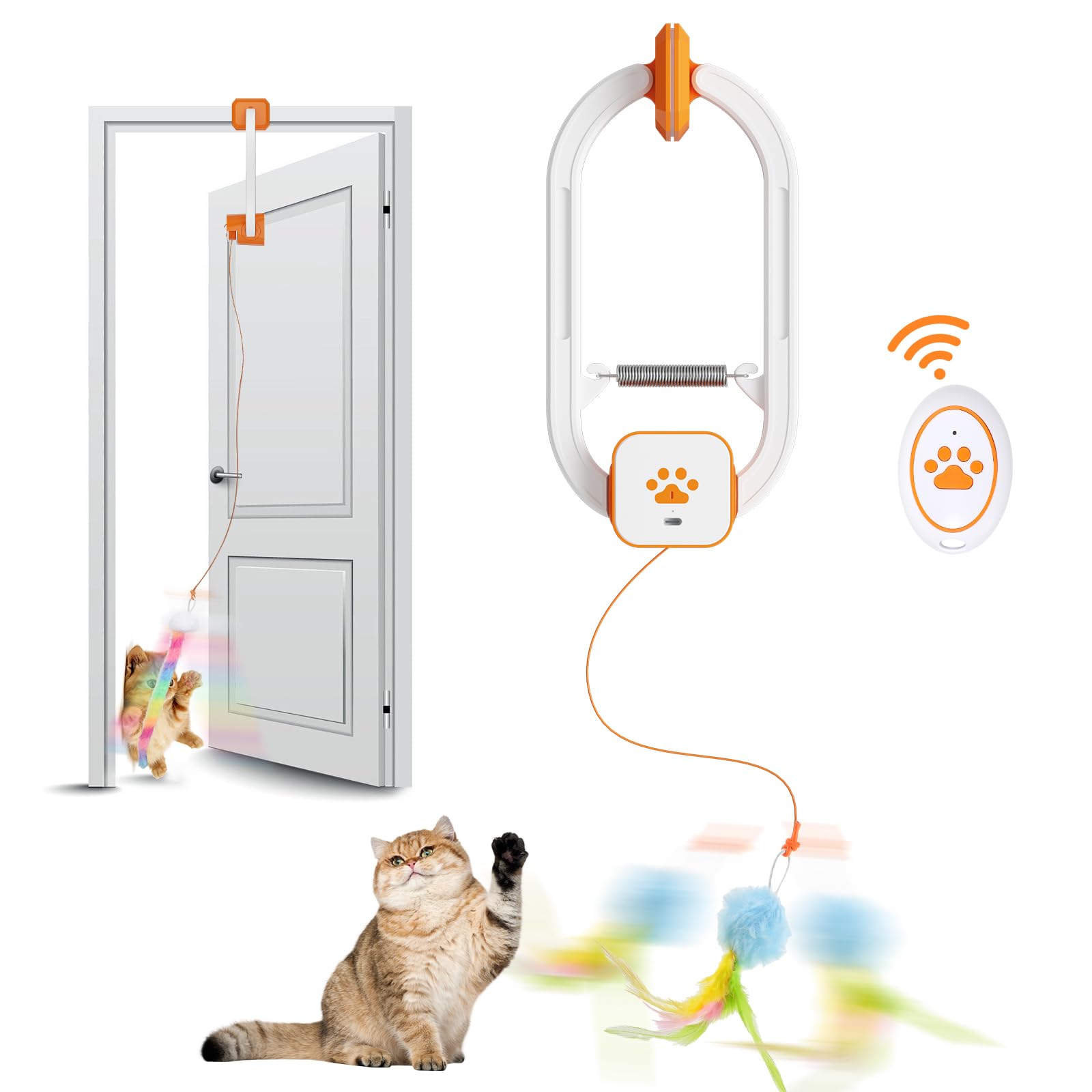 HAPPYCODE Juguete para gatos con pluma rotatoria para estimular curiosidad y movimiento.