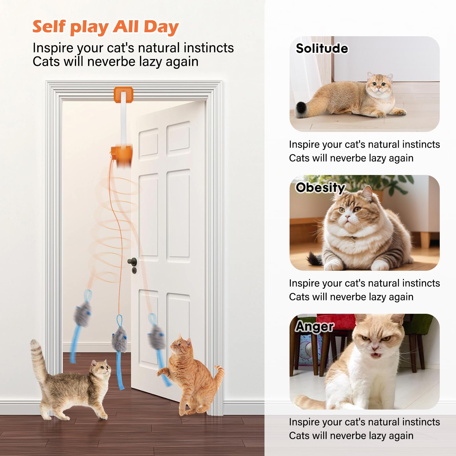 HAPPYCODE Teaser con plumas giratorias para gatos activos.