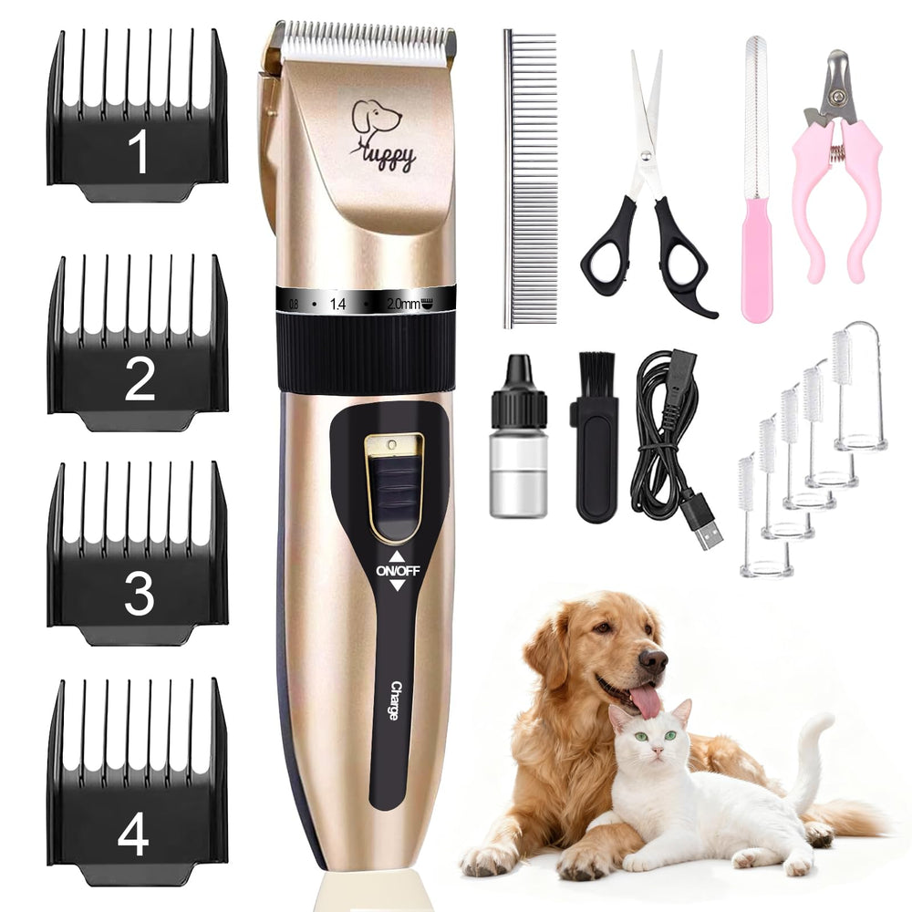 HappyYILIDA cortapelos para perros con motor silencioso, cuidado suave para mascotas sensibles en casa.