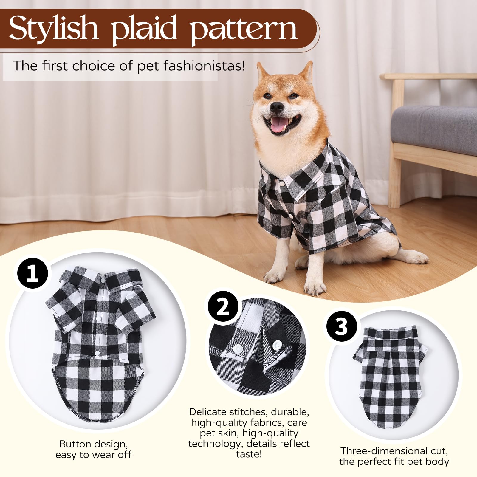 Harbyel camiseta perro cuadros durabilidad lavado, ideal para uso frecuente