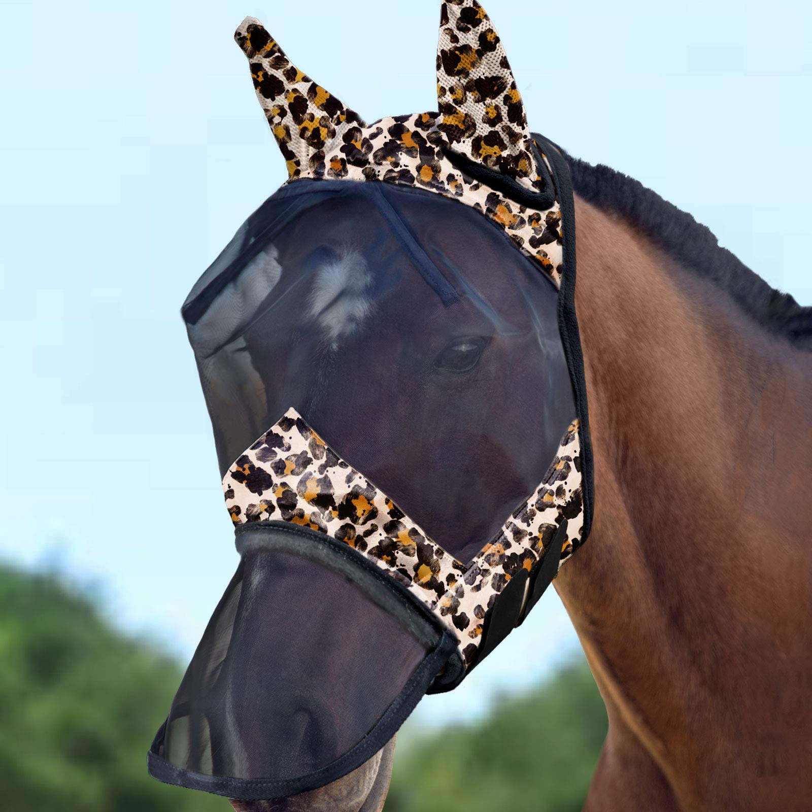 Harrison Howard LumiVista máscara para caballos con protección UV segura, naríz larga y orejas.
