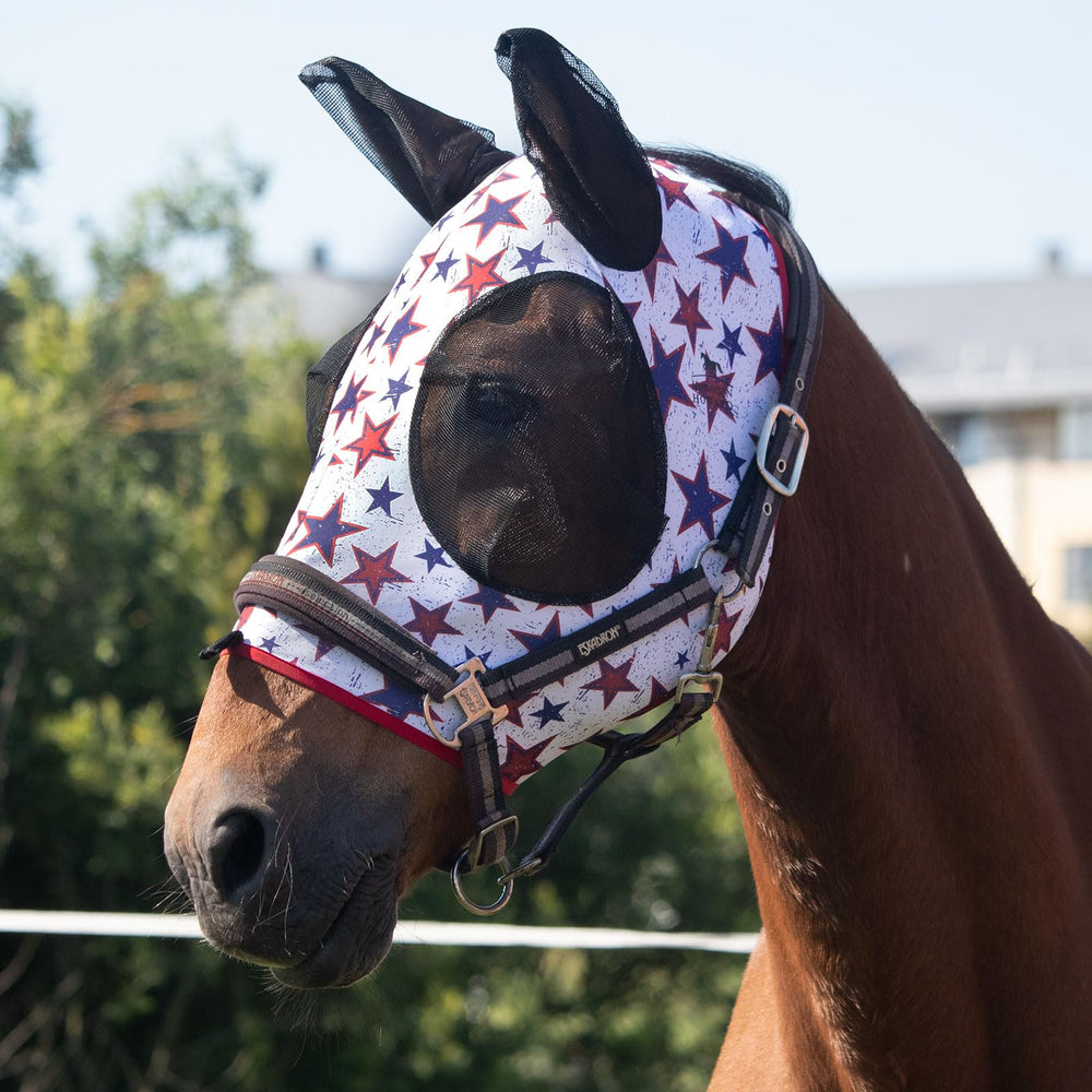 Harrison Howard máscara anti moscas, frente visible, ajuste suave para la piel del caballo.
