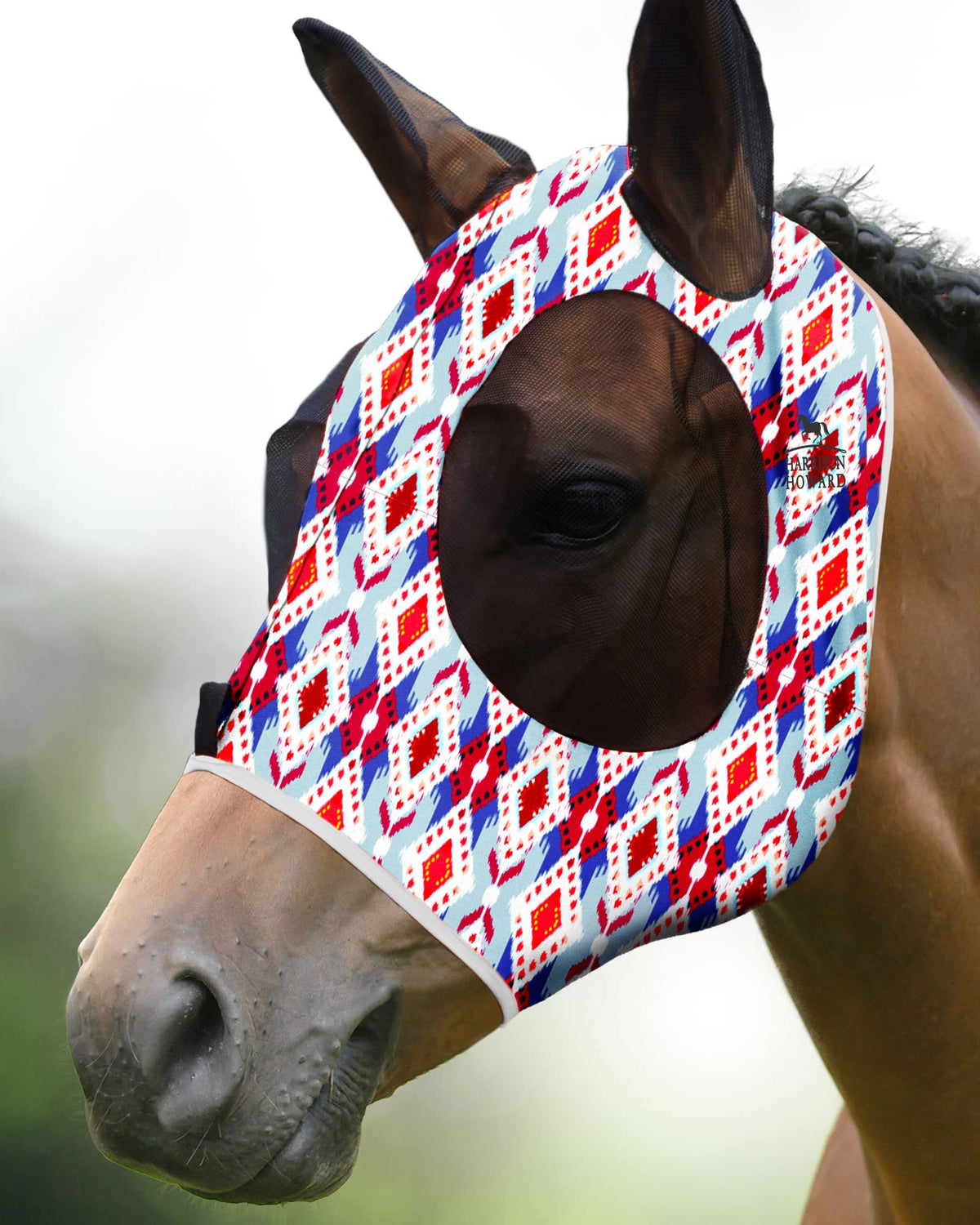 Máscara Harrison Howard estirable con protección UV para caballos y comodidad diaria.