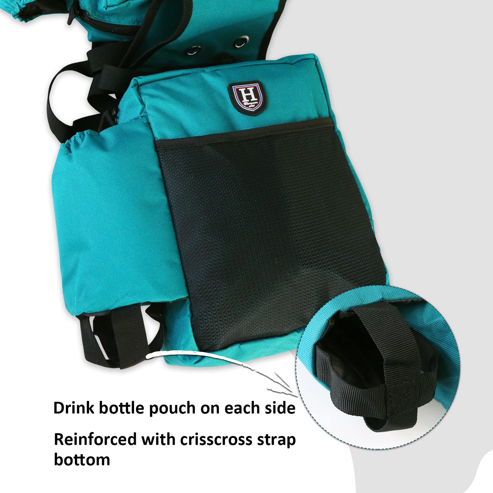 Soportes de botellas de Harrison Howard ofrecen bolsillos dobles para hidratación fácil en cada viaje.