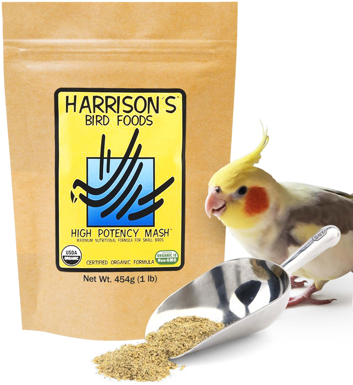 Harrison's High Potency Mash con empaque orgánico para aves, imagen descriptiva