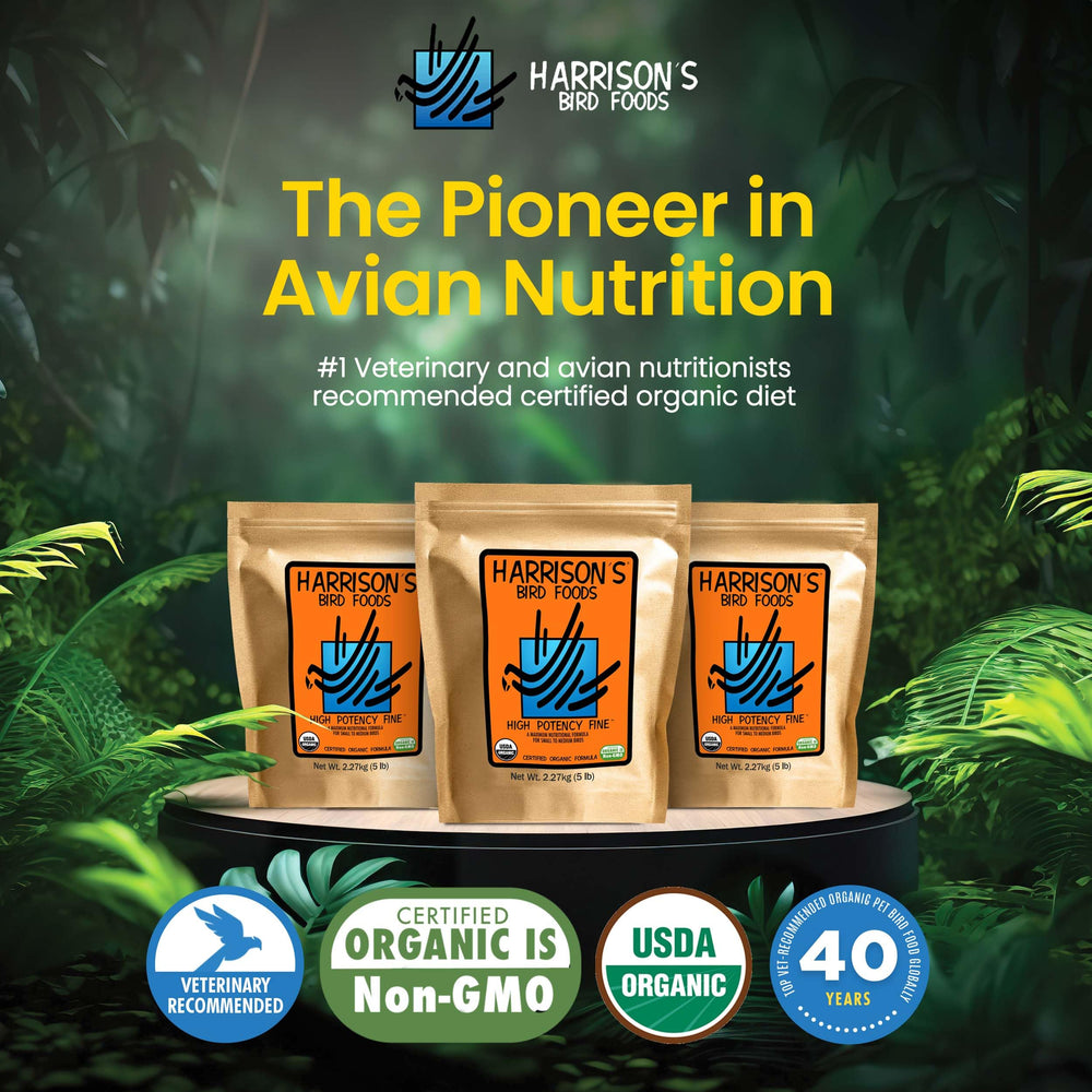 Harrison's Bird Foods: organicos-certificados para una dieta limpia y segura para aves.