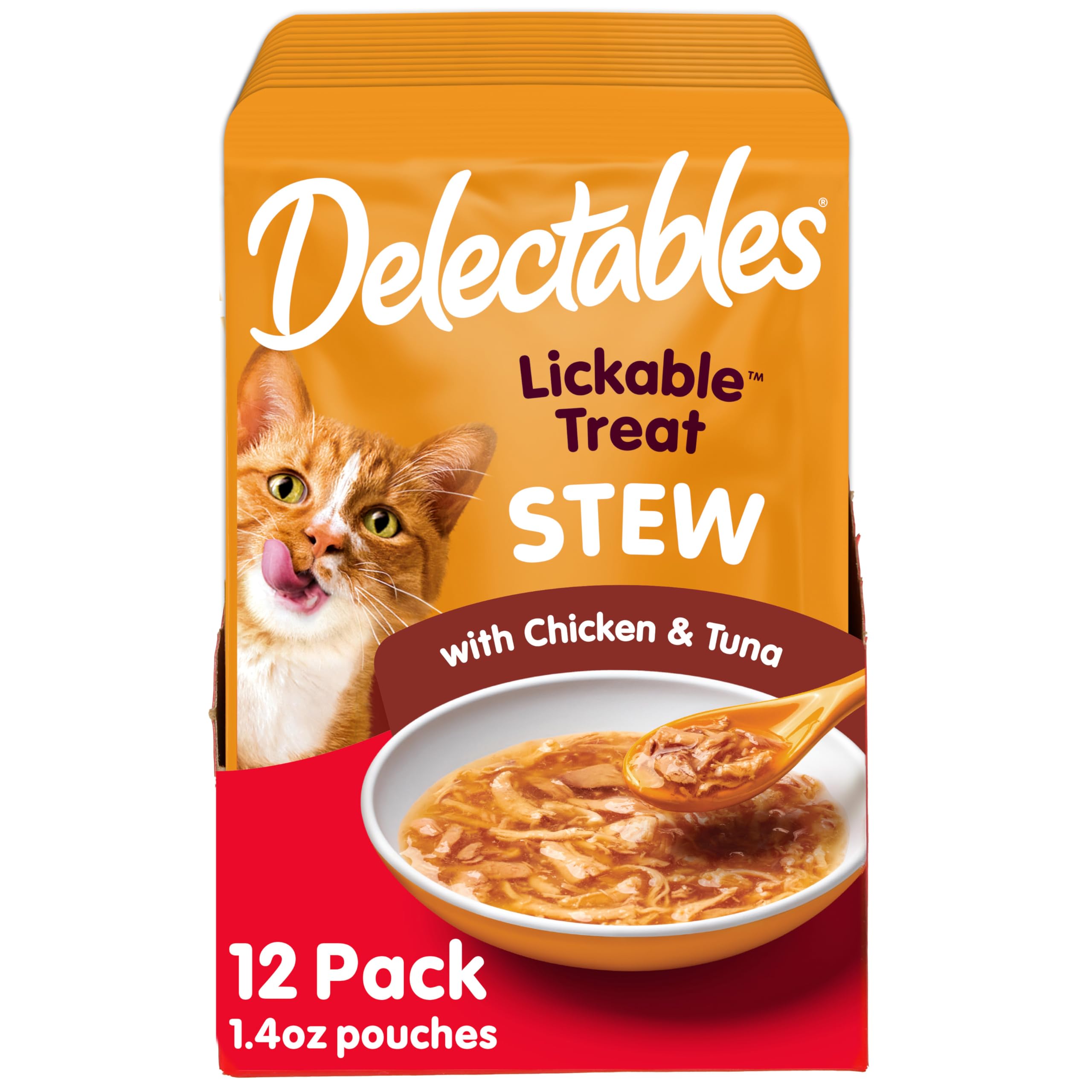 Hartz Delectables guiso, paquete de 12, ideal para premiar gatos adultos.