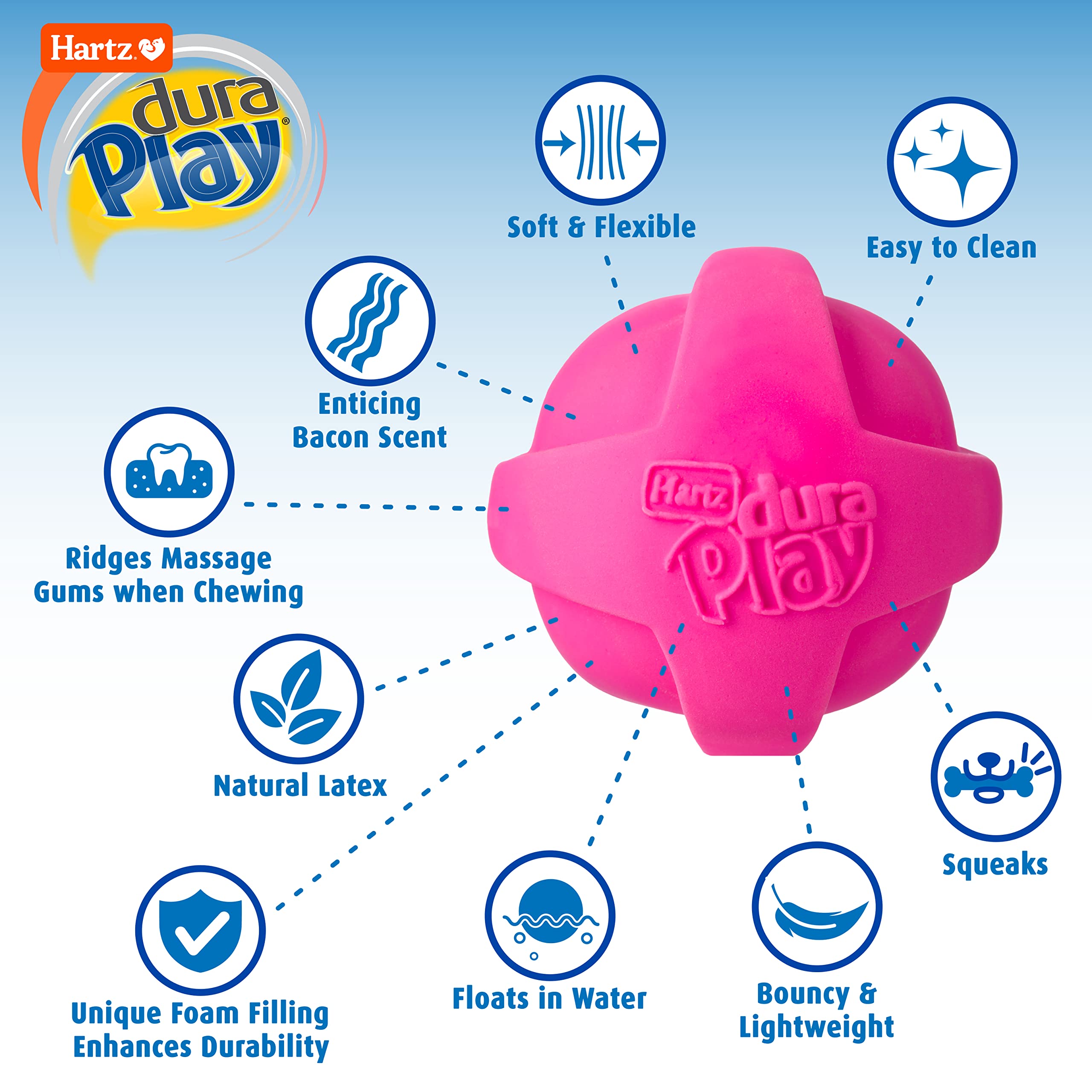 Pelota Hartz DuraPlay de latex natural, perfecta para masticadores medianos.