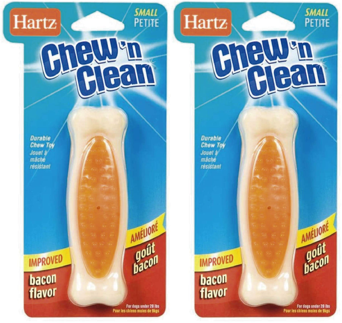 Hartz Hueso duradero con sabor tocino para perros pequeños, entretenimiento seguro.
