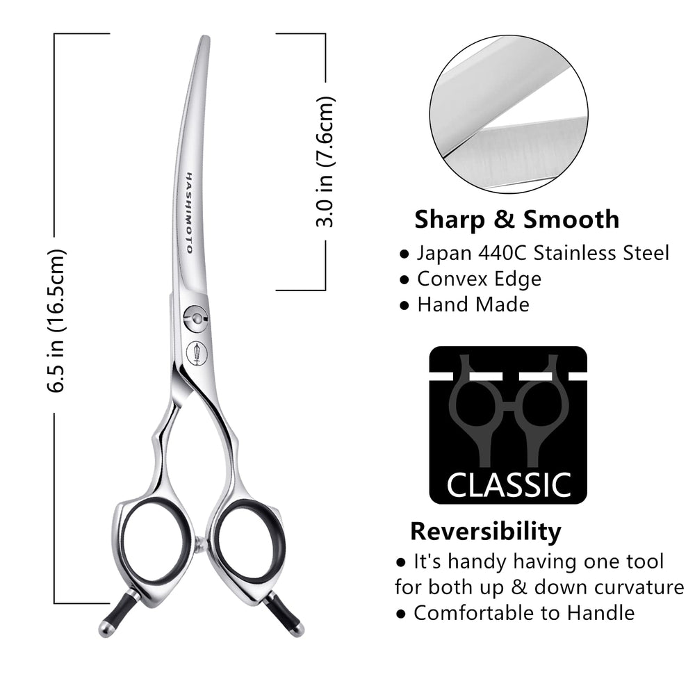 HASHIMOTO tijeras, corte curvo para rostro de perro, acabado limpio y definido.