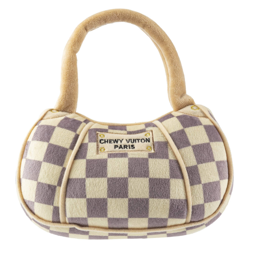 Haute Diggity Dog Checker Chewy Vuiton, bolso con diseño checker, ideal para juego y estilo canino.