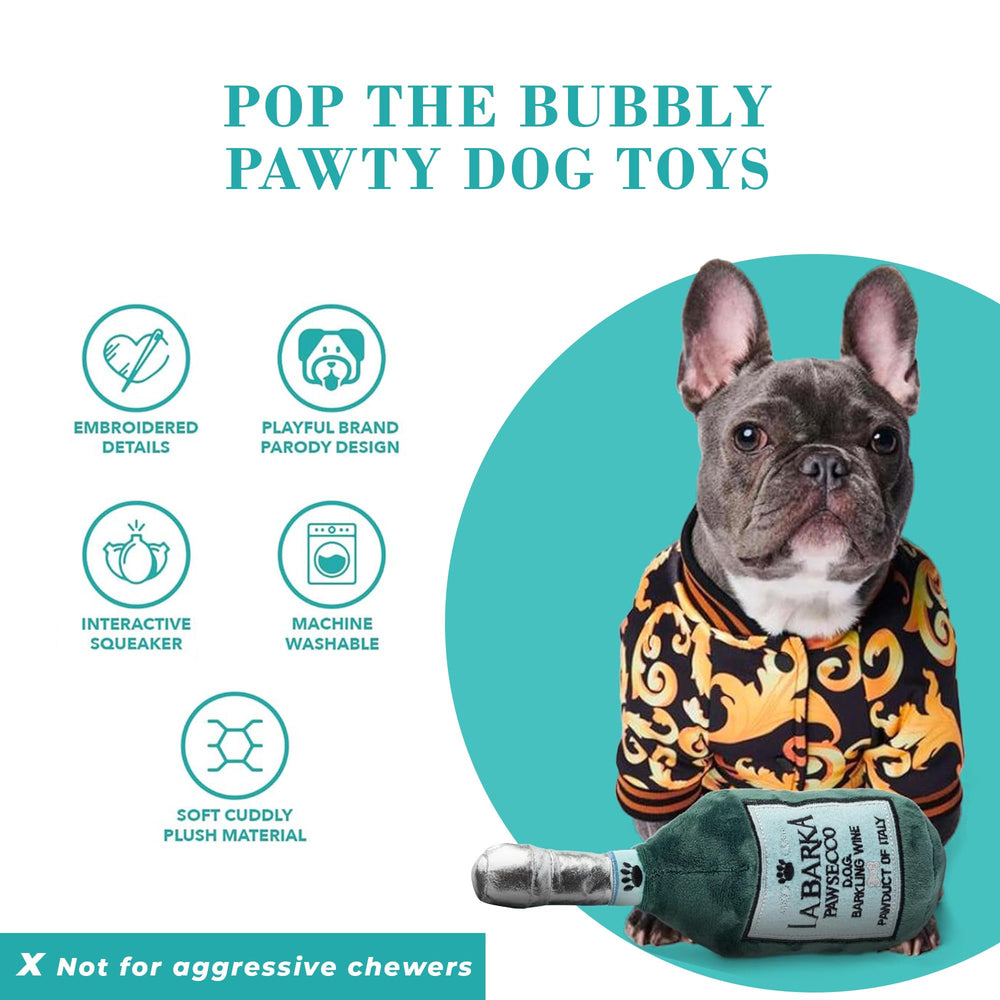 Haute Diggity Dog Champagne Dog Perignonn Grande: juguete de peluche con sonajero para peludos grandes