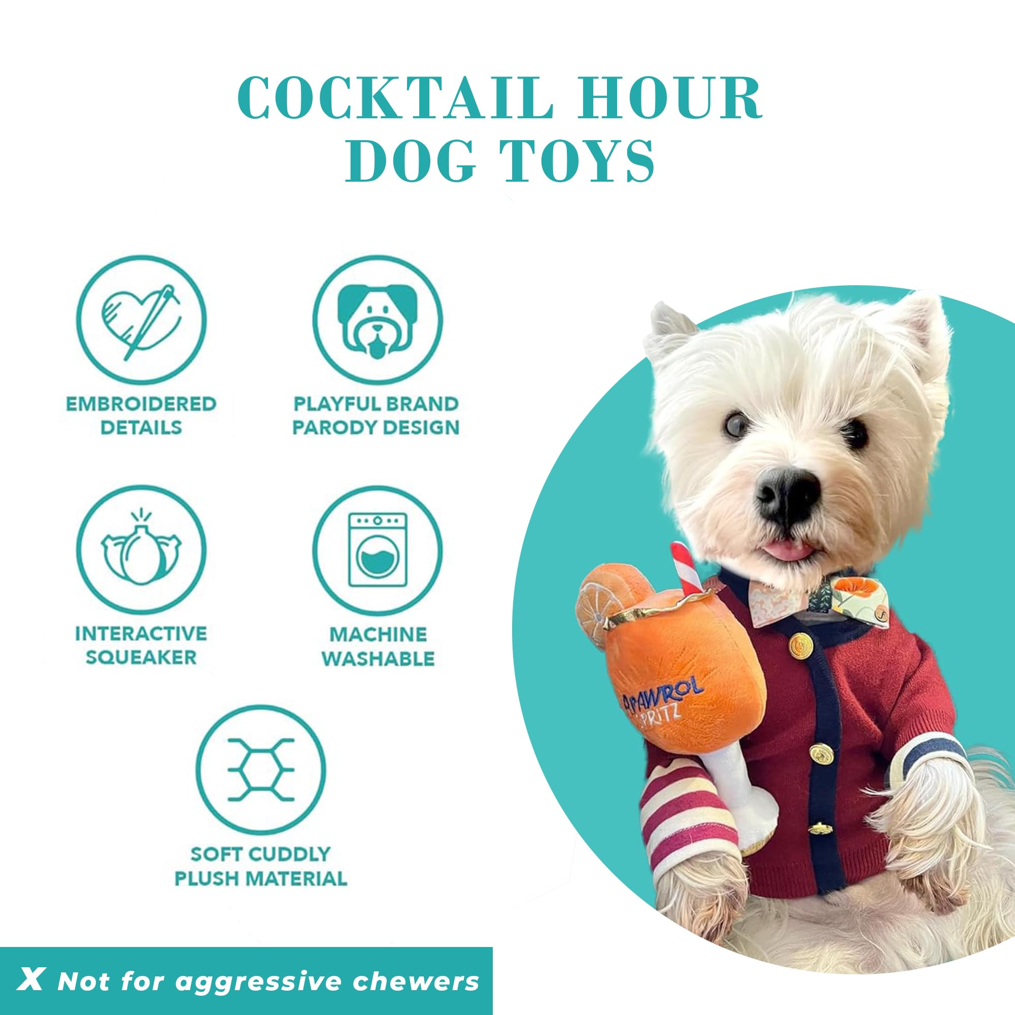 Haute Diggity Dog Cocktail Hour: juguete peluche interactivo para búsquedas y abrazos.