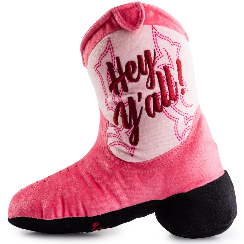 Haute Diggity Dog Cowgirl Boot: peluche rosa con sonajero para juego interactivo en casa