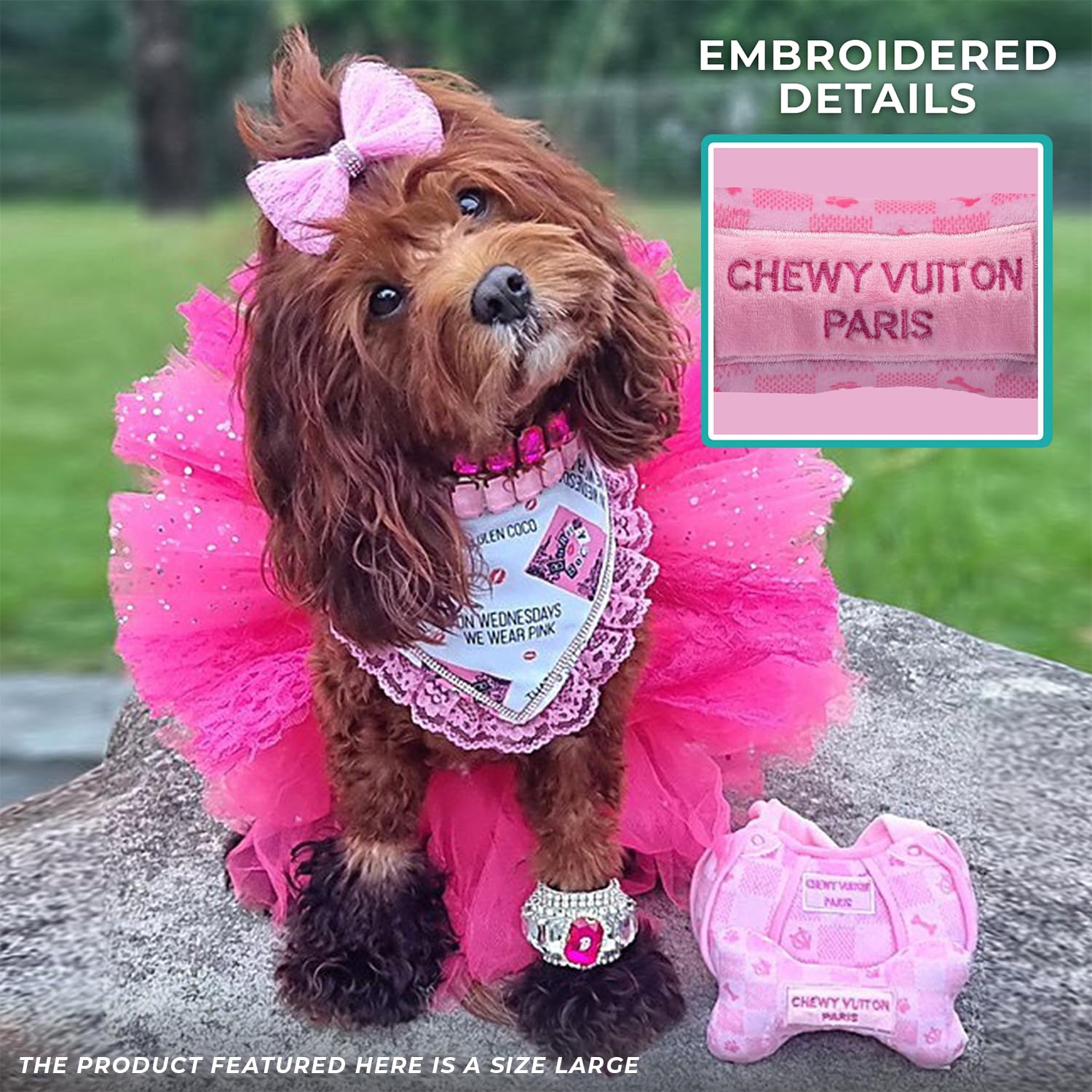 Haute Diggity Dog Hueso XL Chewy Vuiton Rosa para mordidas intensas.