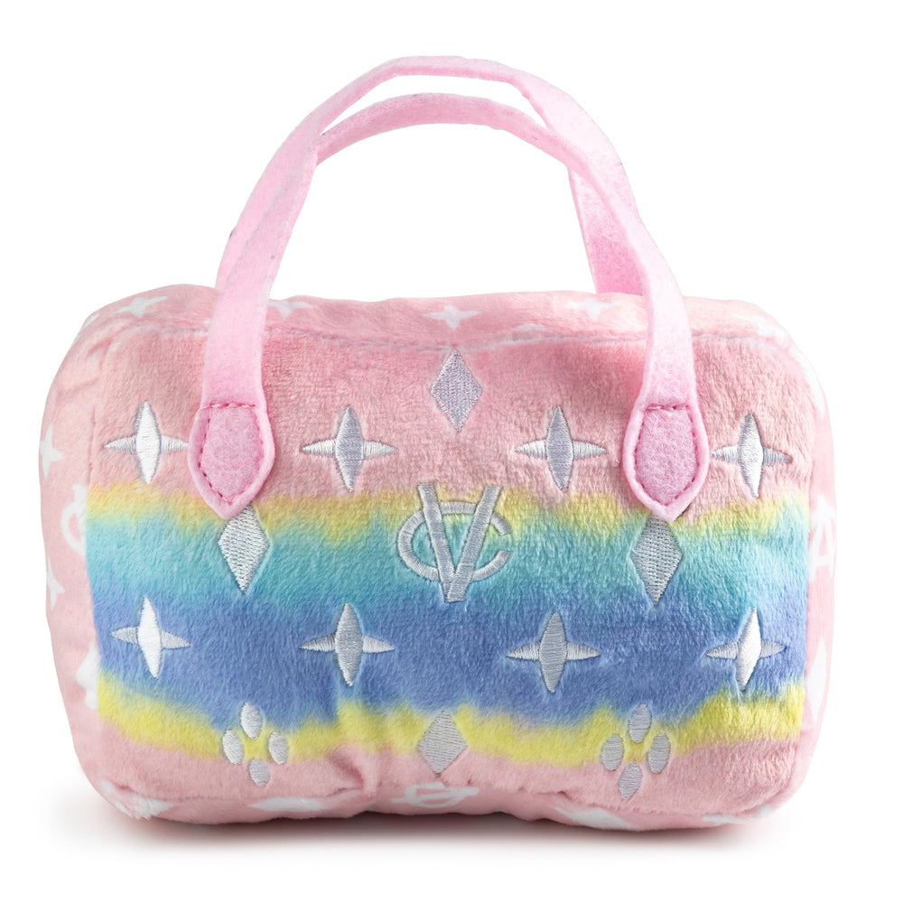 Detalle bordado en bolso Haute Diggity Dog rosa degradado para estilo y entretenimiento.