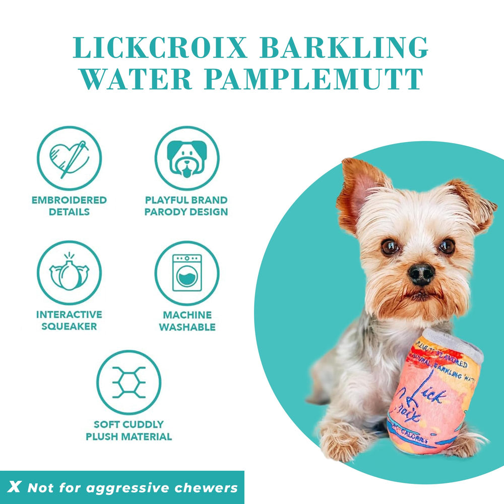 Haute Diggity Dog LickCroix Barkling Water Pamplemutt, material suave y duradero para juegos prolongados.