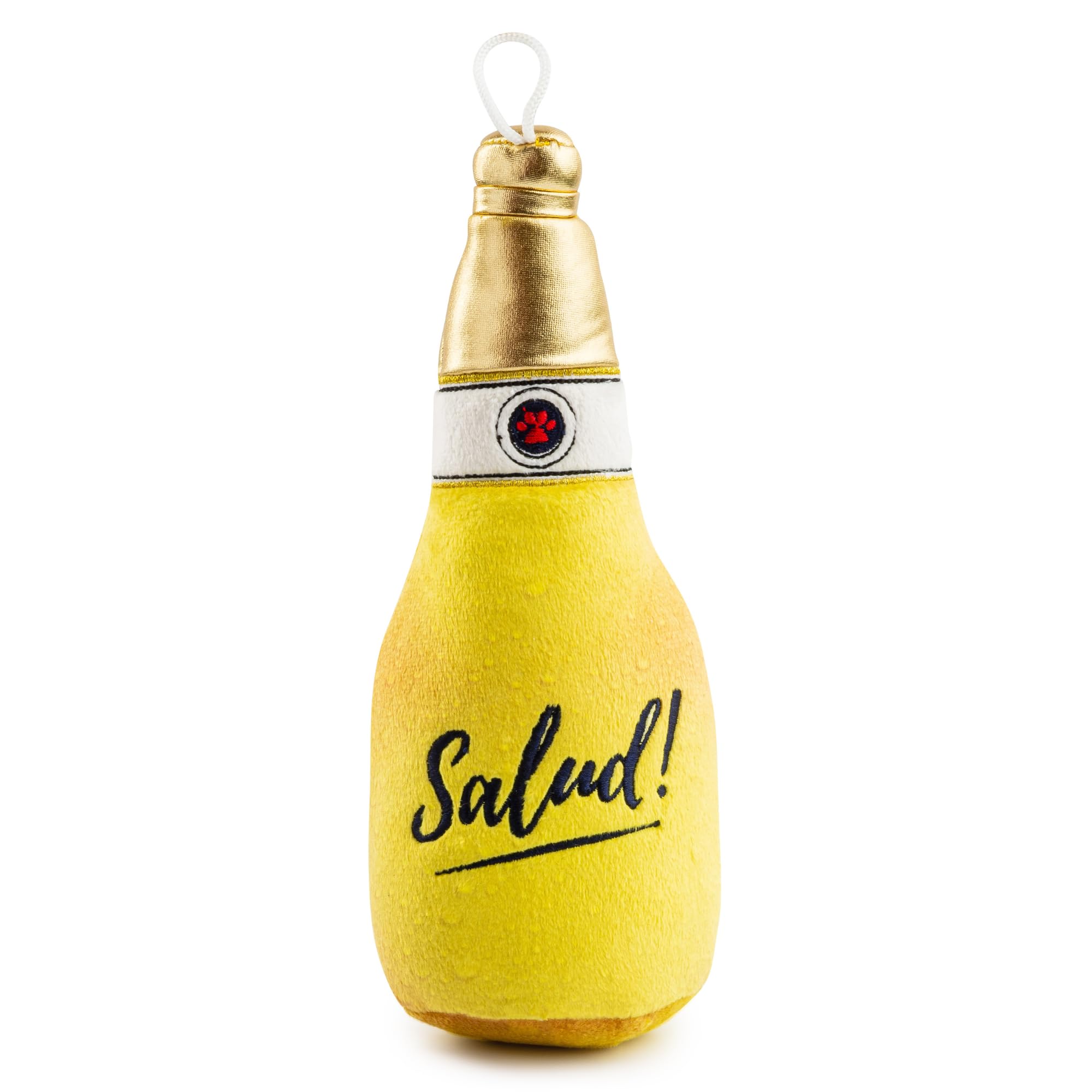 Muttdelo botella con bordado y squeaker, diseño elegante para juego diario.