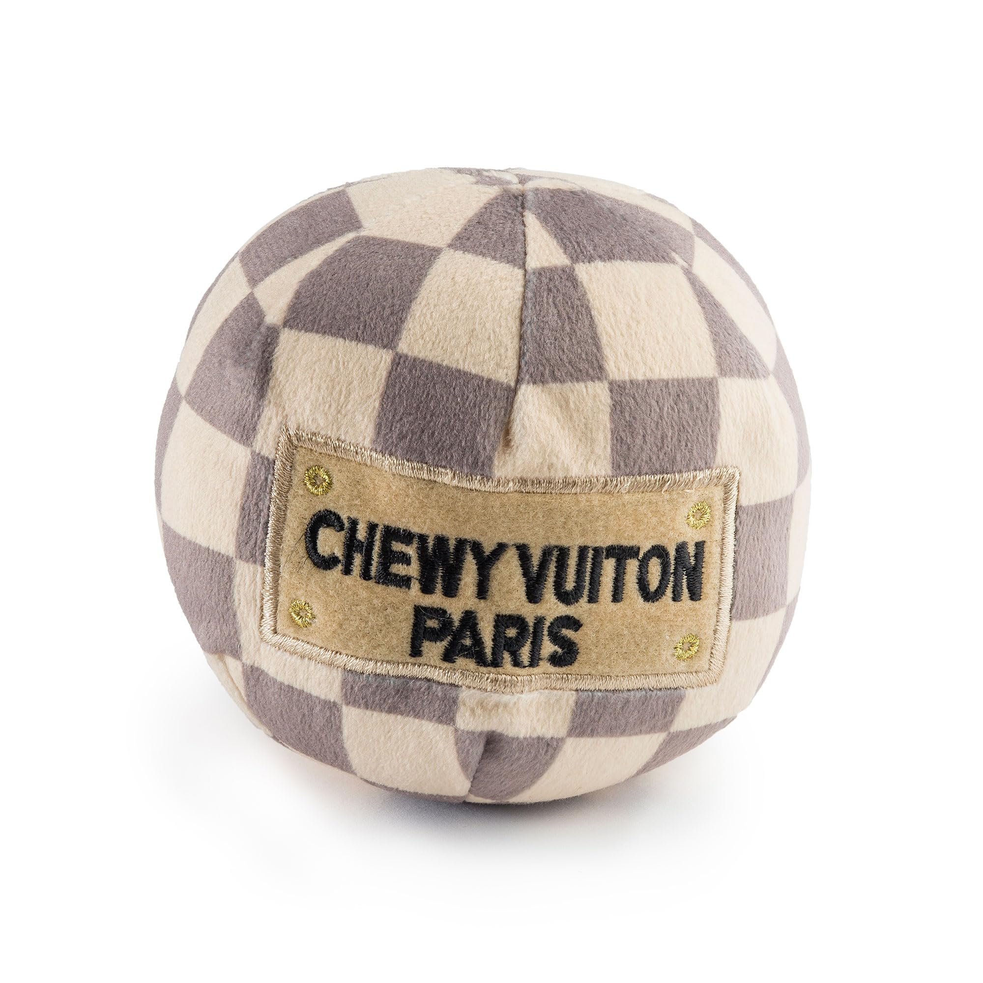 Pelota Haute Diggity Dog Checker Chewy Vuiton, diseño lujoso para juego elegante y duradero