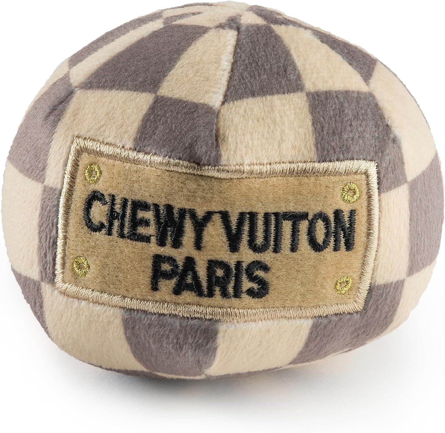 Haute Diggity Dog Pelota Checker Chewy Vuiton, diseño a cuadros, perfecta para juego y entretenimiento.