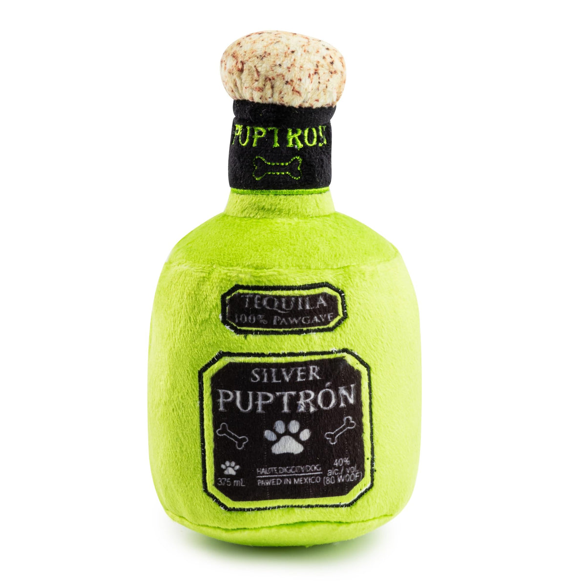 Haute Diggity Dog Puptron Tequila, juguete-botella-lima: diversión duradera para paseos y juegos