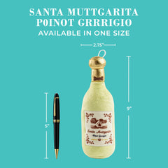 Santa Muttgarita Pinot Grrigio, tapa dorada y sonido oculto para diversión.