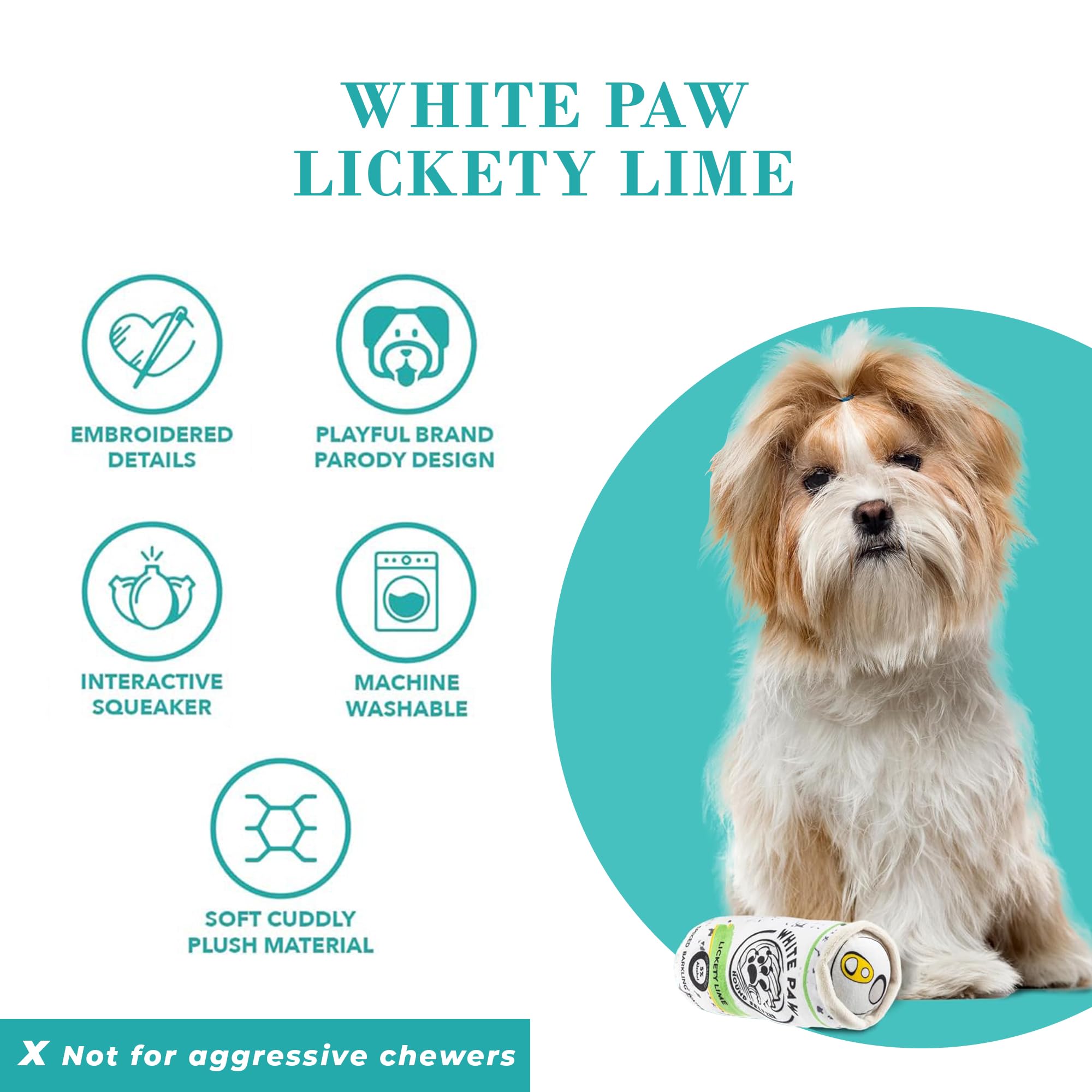 Haute Diggity Dog White Paw Lickety Lime, squeaker oculto para mayor estimulación auditiva.