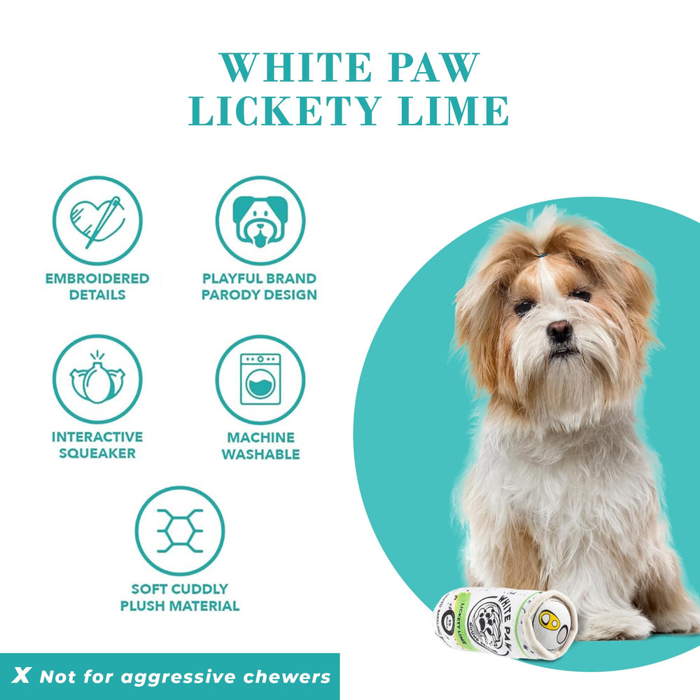 Haute Diggity Dog White Paw Lickety Lime, squeaker oculto para mayor estimulación auditiva.