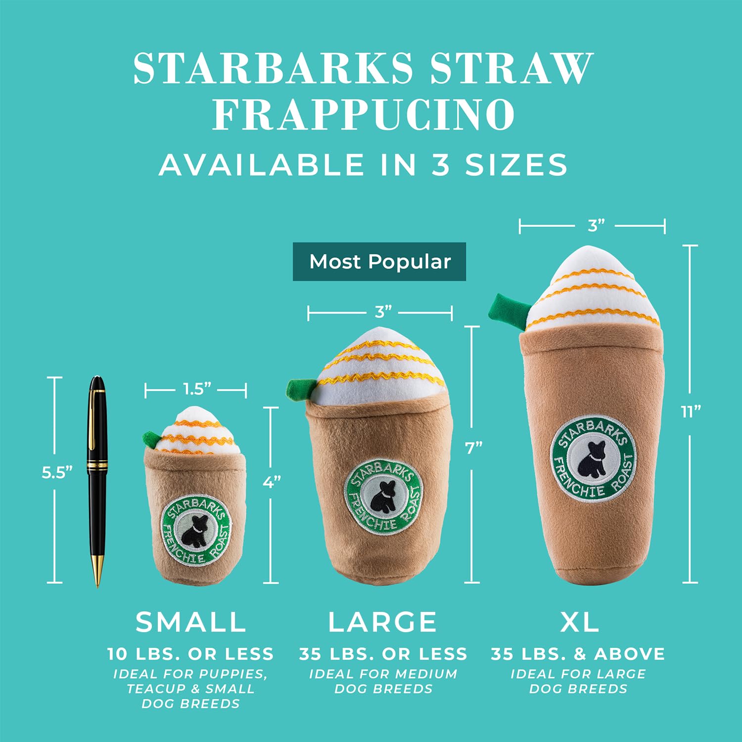 Diseño llamativo y bordados elegantes en Starbarks Frappawcino para destacar.