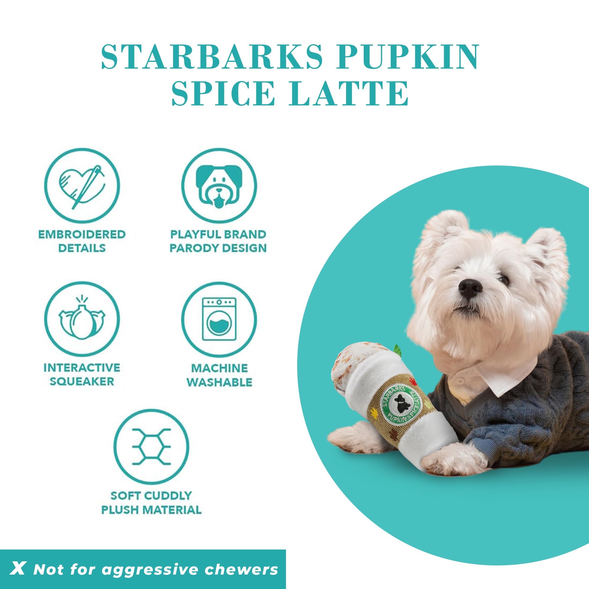 Starbarks Pupkin Spice Latte, chirriador incorporado para divertir a tu perro