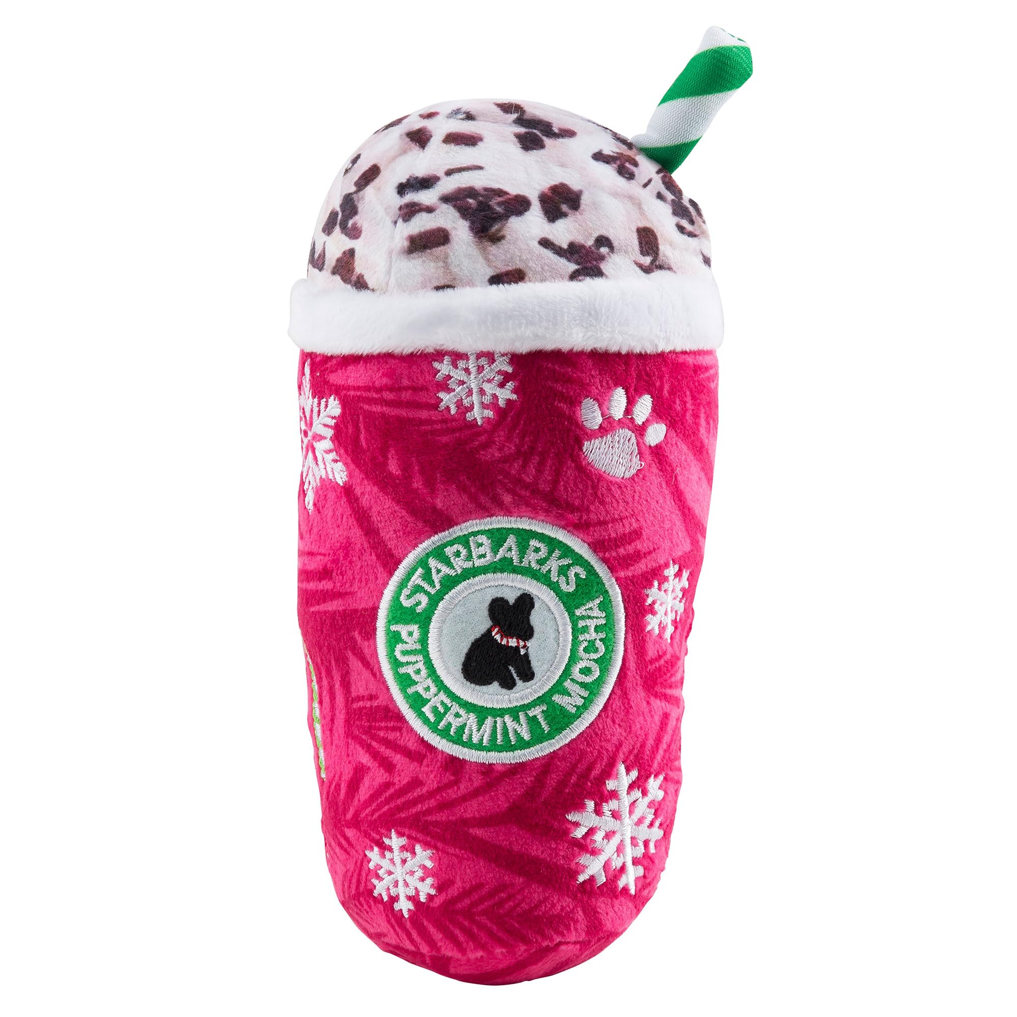 Starbarks Puppermint Mocha de Haute Diggity Dog, exterior peluche navideño para entretenimiento.