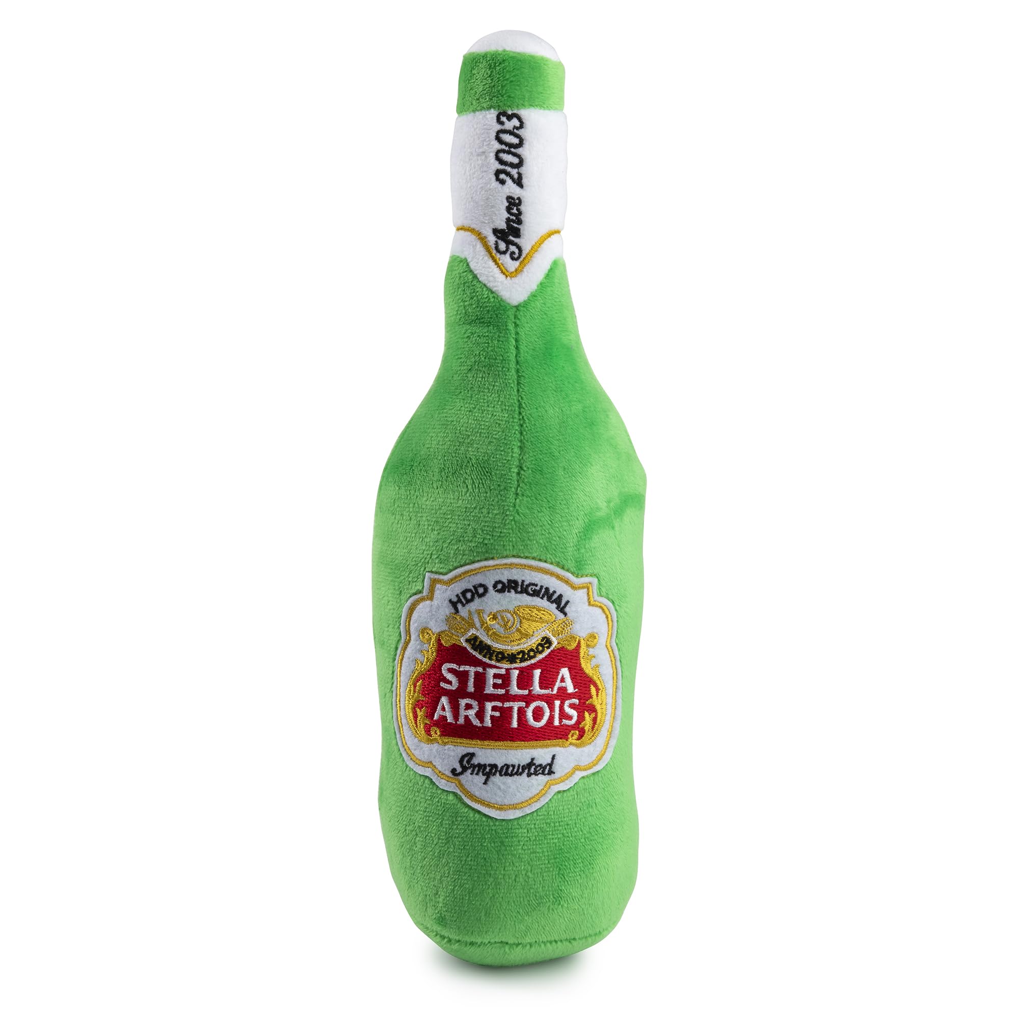 Stella Arftois peluche botella de cerveza, ideal para jugar y abrazar.