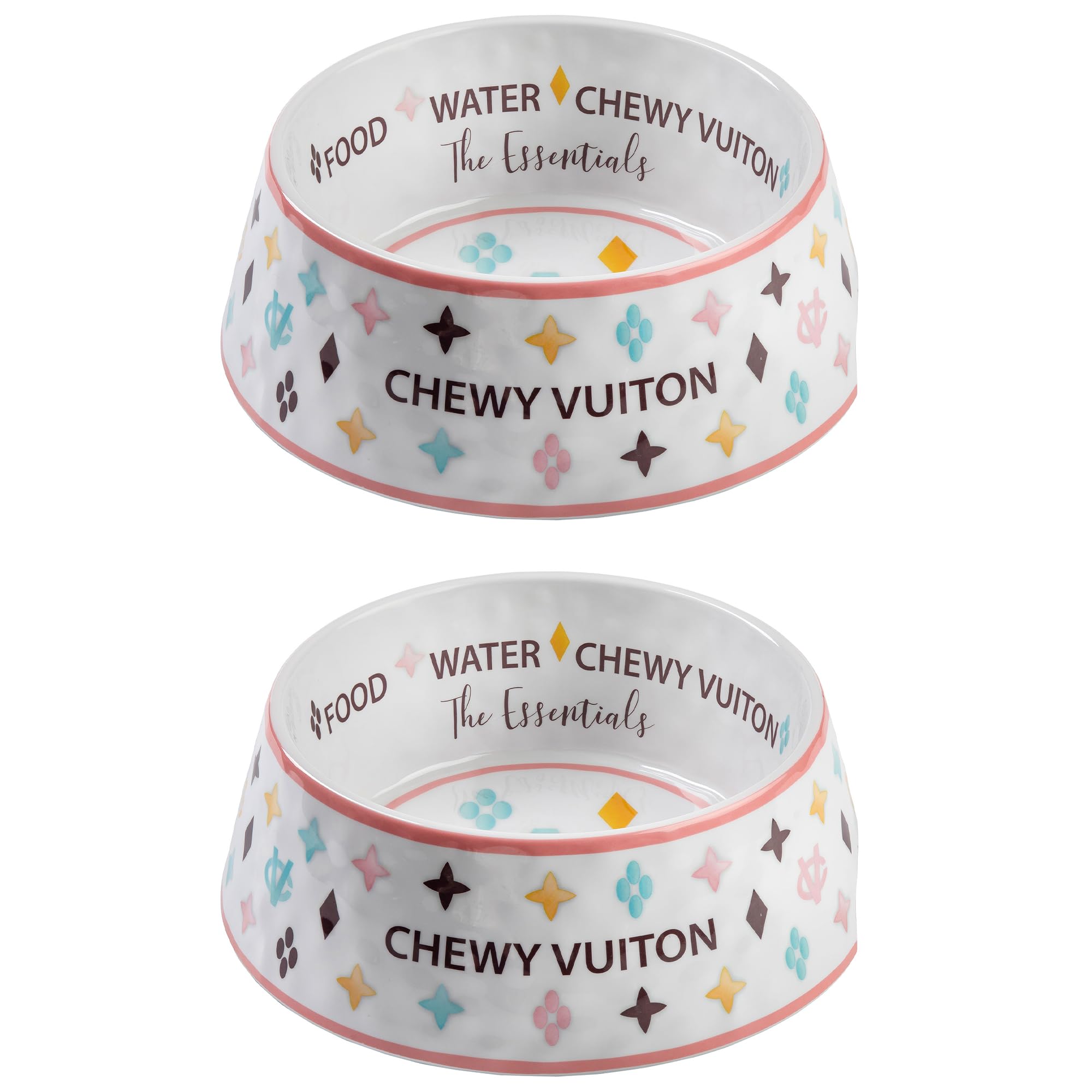 Haute Diggity Dog tazón blanco Chewy Vuiton, dos unidades para comida o agua.