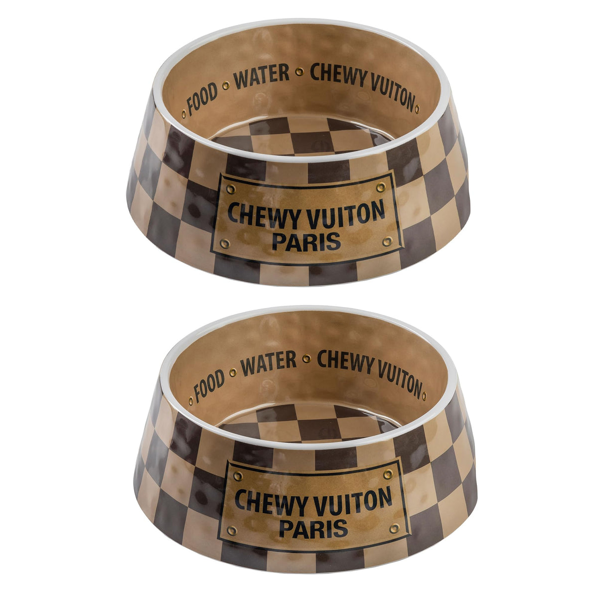 Tazón Haute Diggity Dog Checker Chewy Vuiton para comida con base antideslizante.