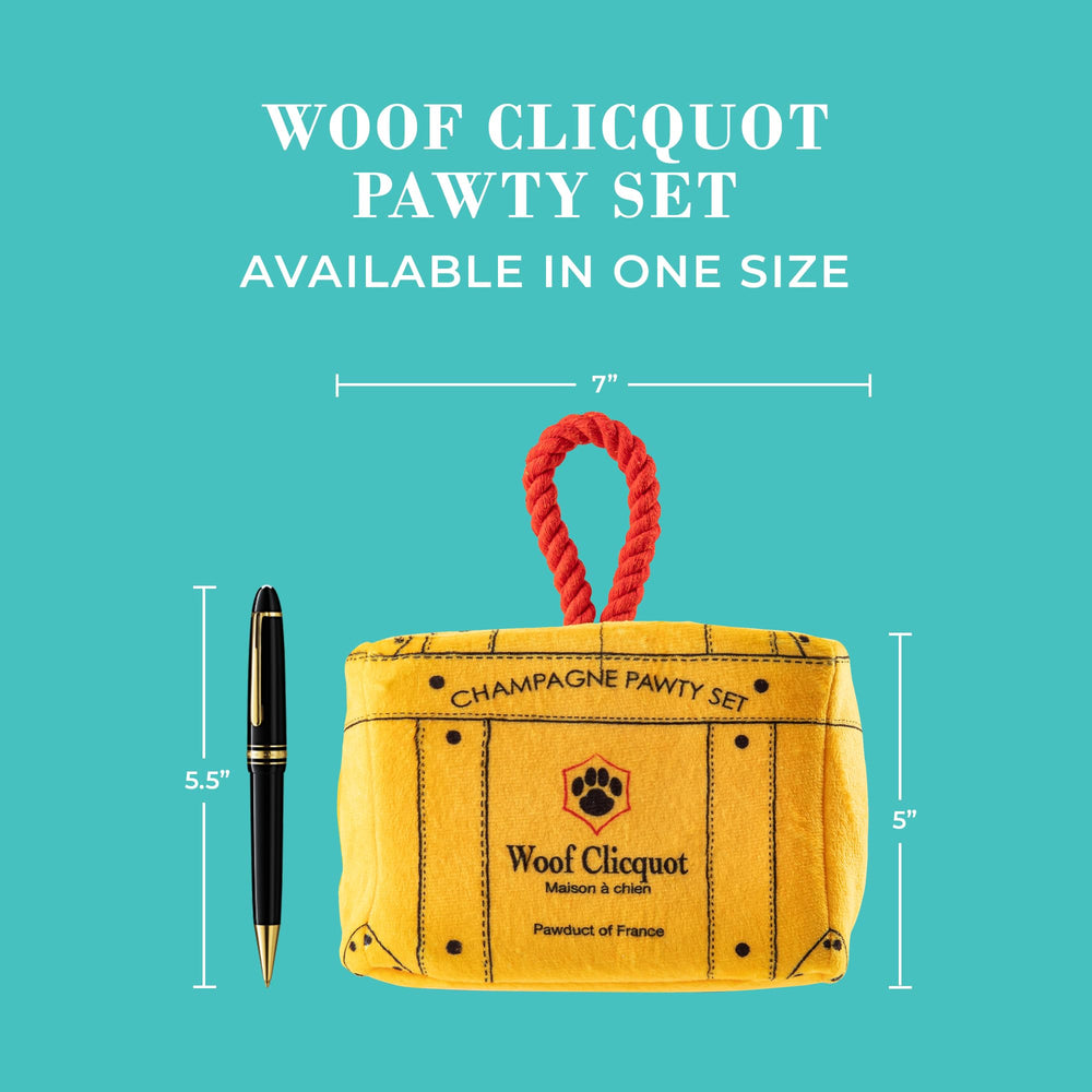 Woof Clicquot para juego de búsqueda, lanzamiento y abrazo