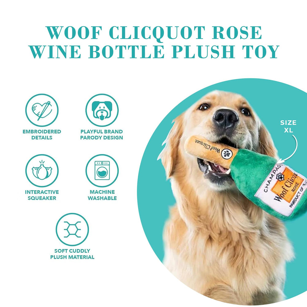 Woof Clicquot Rose con silbato interactivo mantiene al perro activo.