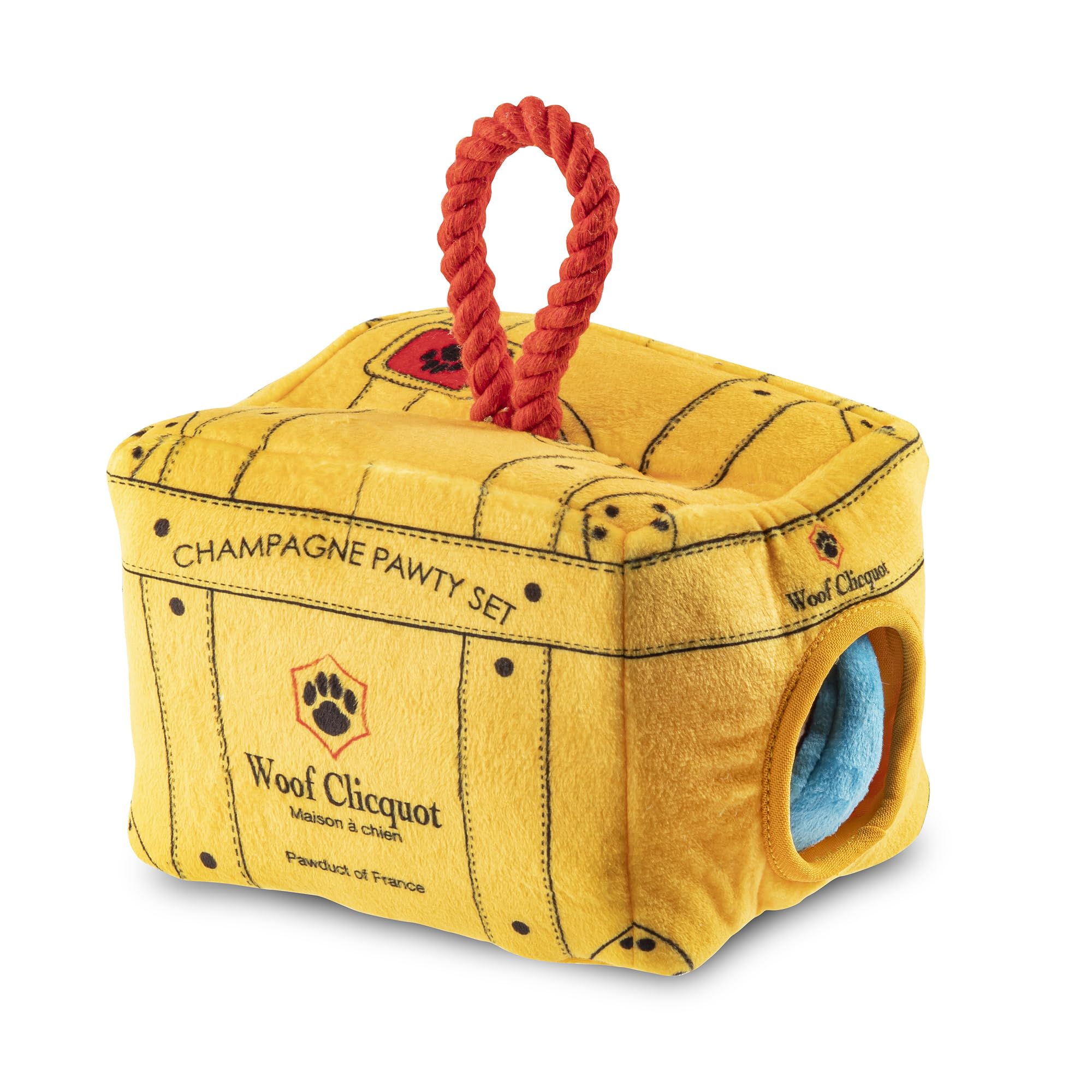 Woof Clicquot Pawty: tres juguetes plush coloridos para perros, estimulan juego
