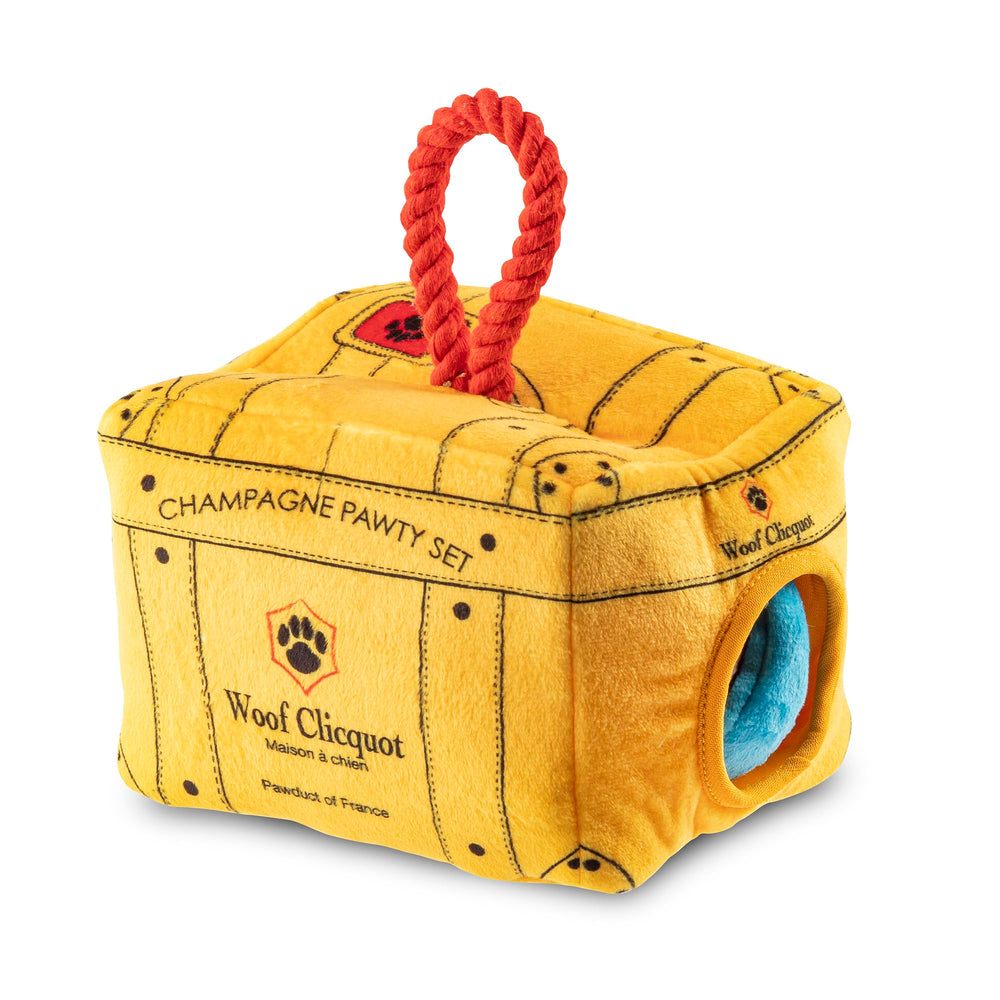 Woof Clicquot Pawty: tres juguetes plush coloridos para perros, estimulan juego