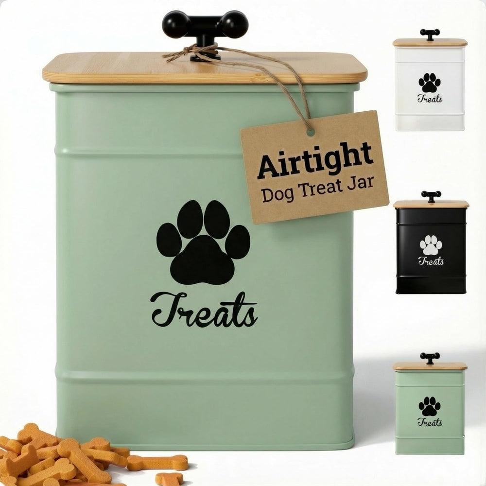 HB Design Co Contenedor de golosinas para perros, vista frontal, almacenamiento práctico.