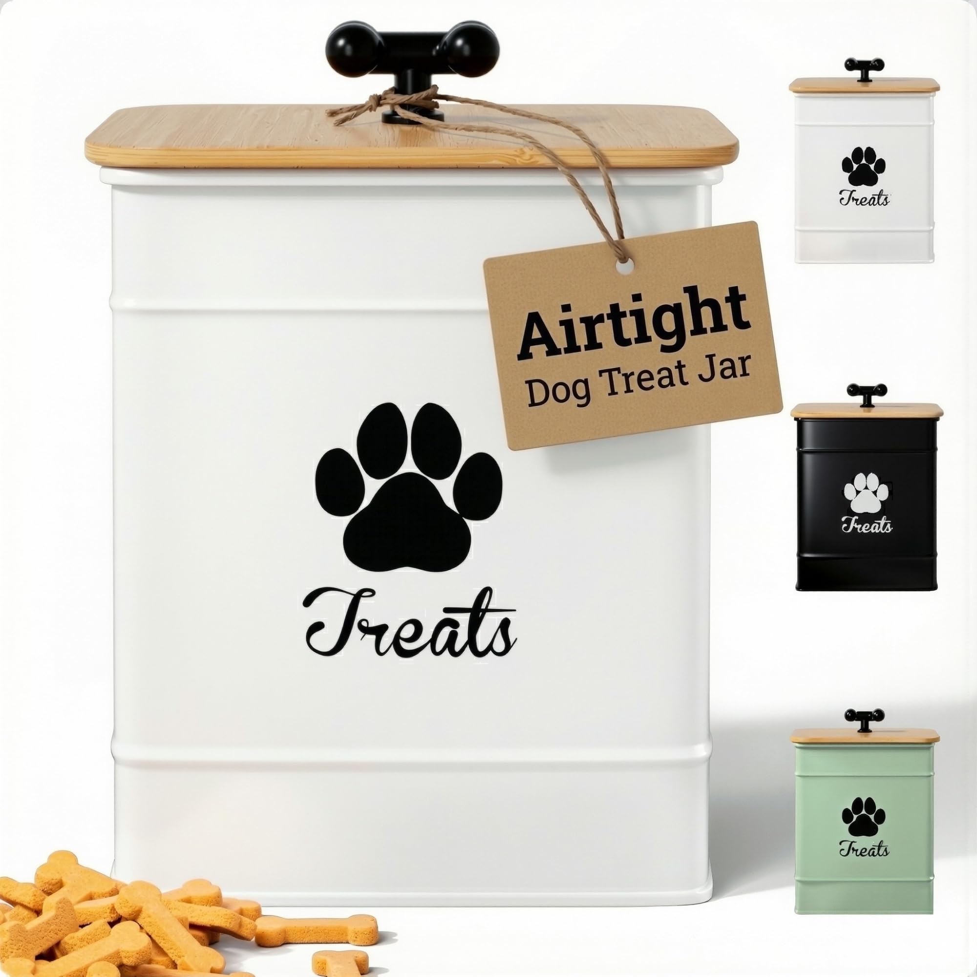 HB Design Co contenedor hermético para premios de perro con tapa bambú