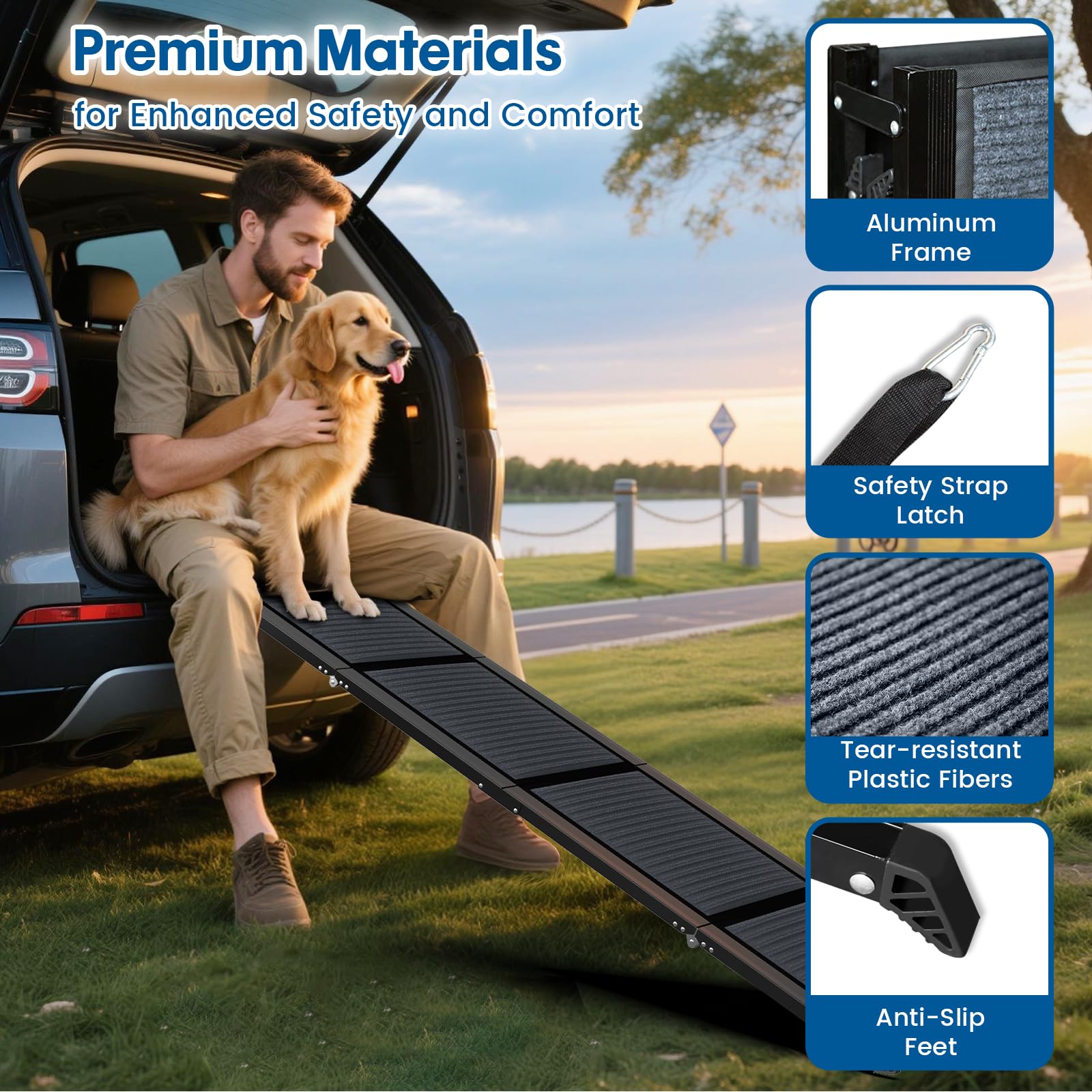 Rampa para perros grandes facilita subida y bajada sin salto doloroso