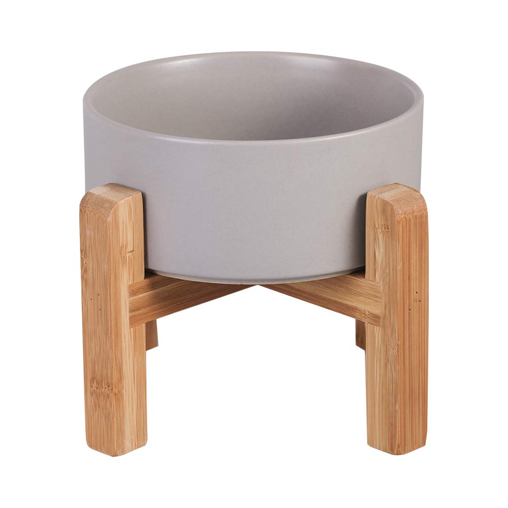 HCHLQLZ tazón cerámico elevado con base de madera, alimentación estable para gatos y perros pequños.
