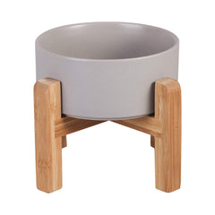 HCHLQLZ tazón cerámico elevado con base de madera, alimentación estable para gatos y perros pequños.